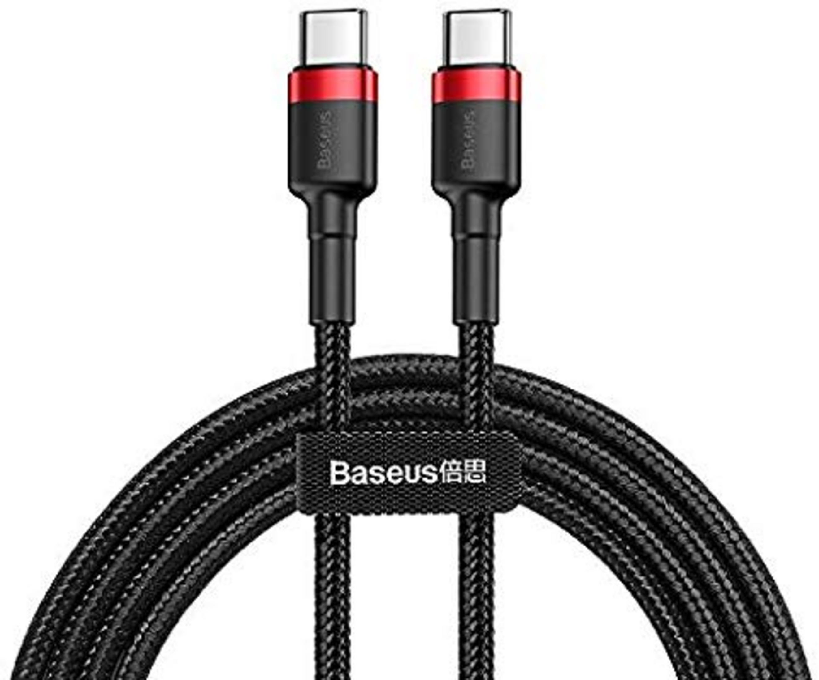 Due cavi USB-C neri con anello rosso e logo Baseus.