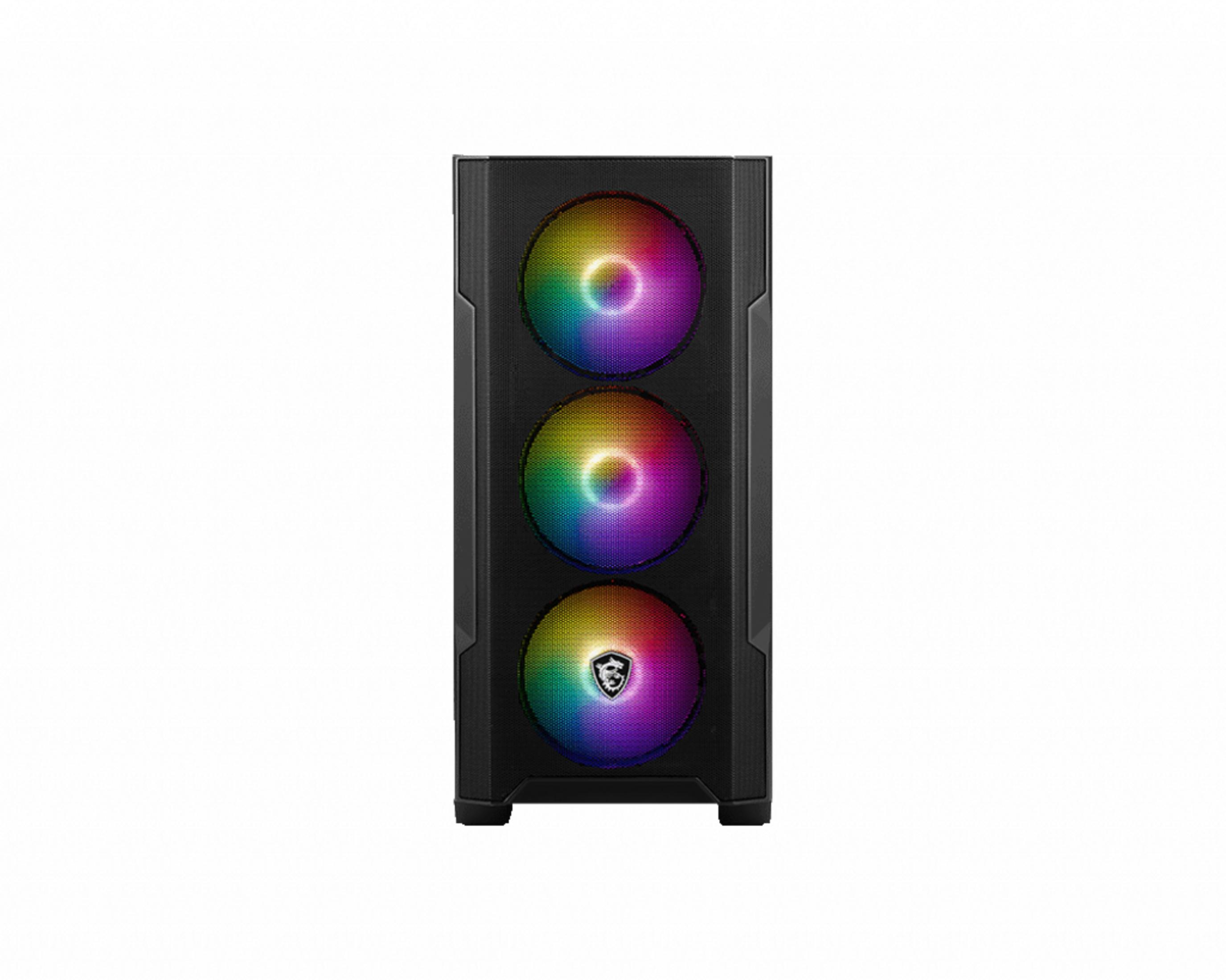 Case PC nero con tre ventole RGB frontali.