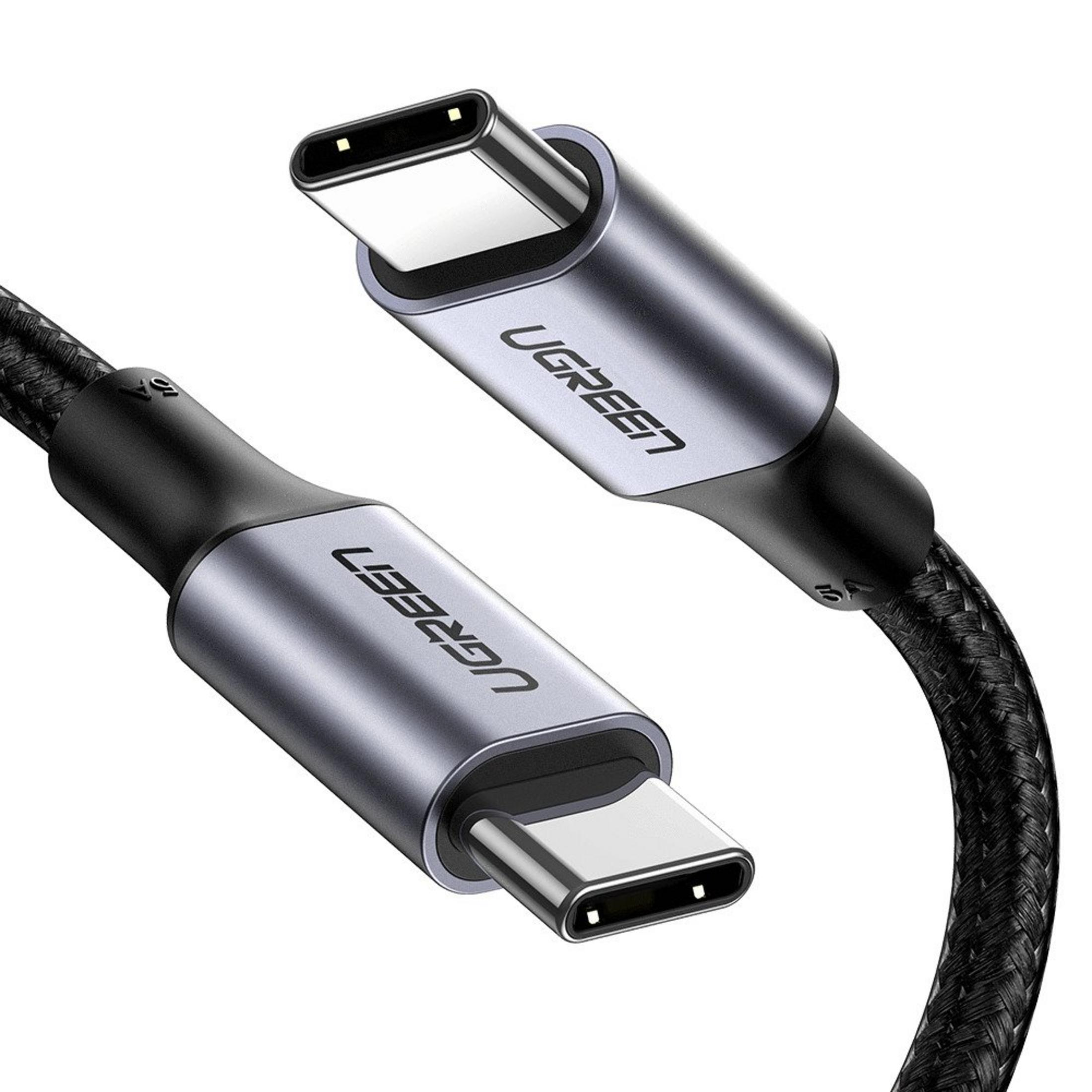 Un cavo USB-C nero con due connettori e logo UGREEN.