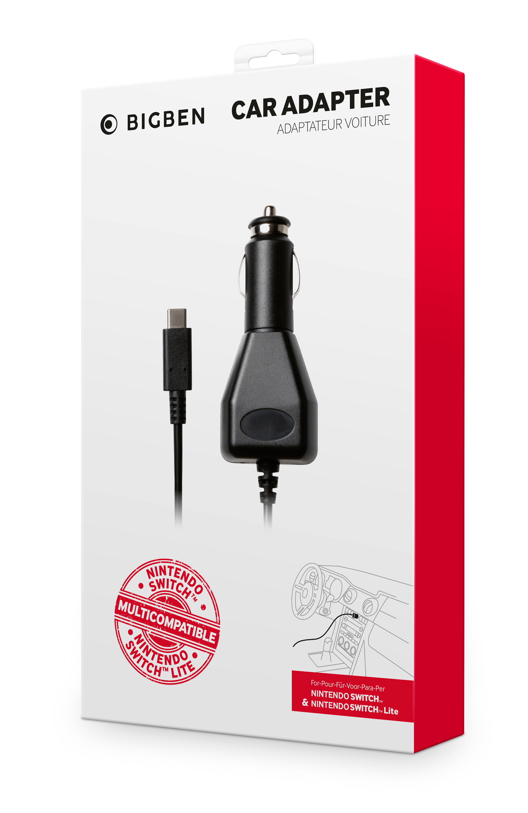 BIGBEN Auto-Adapter mit USB-C-Kabel für Nintendo Switch.