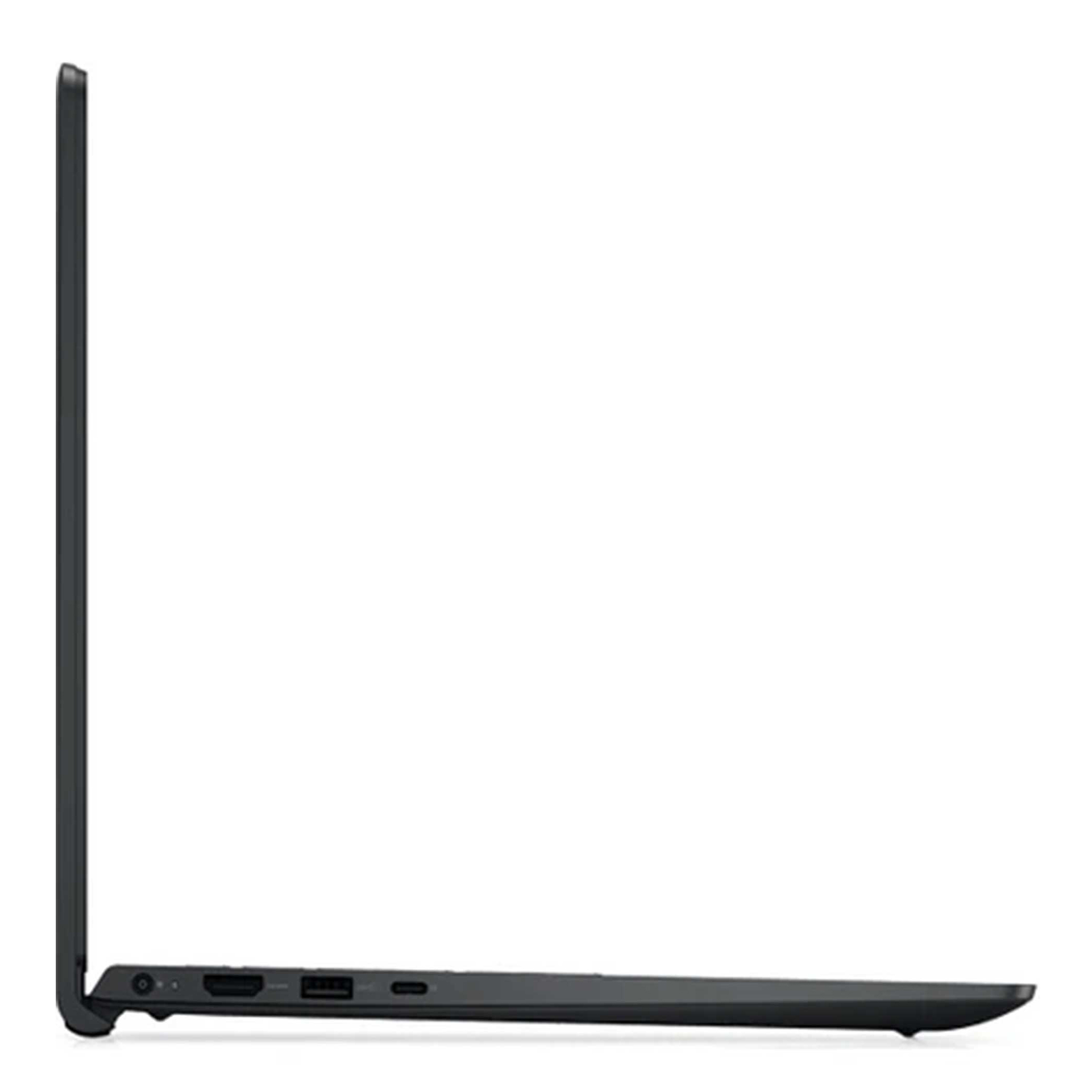 Siyah dizüstü bilgisayar yan görünümü, bağlantı noktaları: HDMI, USB-A, USB-C.