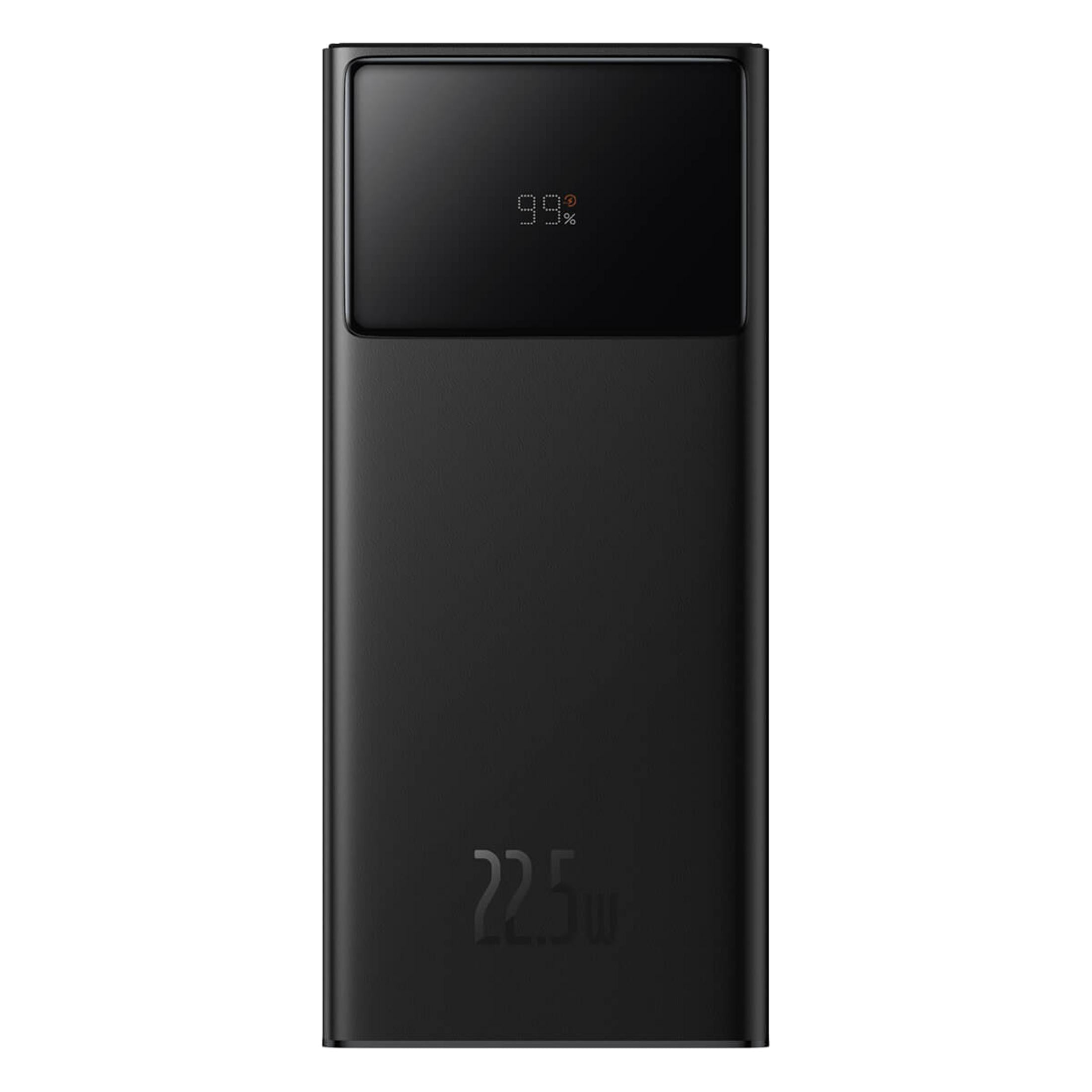 Power bank nero con display digitale che mostra 99% e 22.5W.