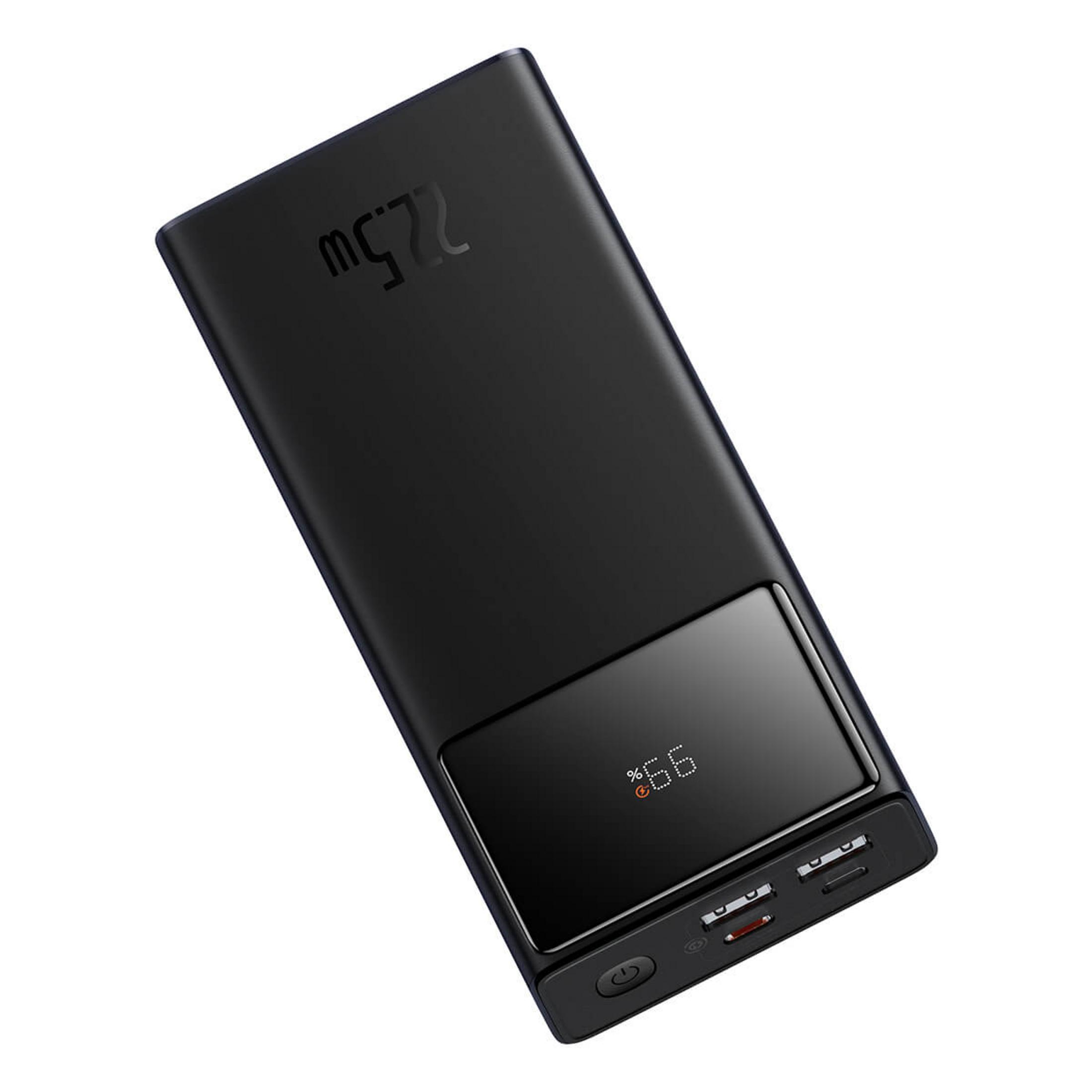 Power bank nero con display digitale che mostra il 99% di carica e 22.5W.