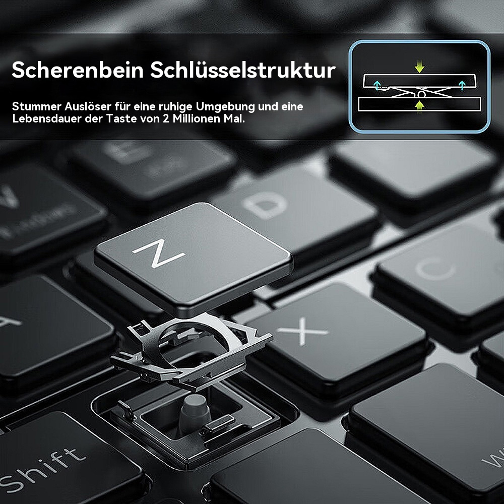 Eine Tastenkappe Z wird von einer Scherenmechanik gezeigt.