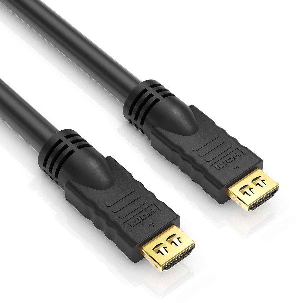 Zwei schwarze HDMI-Kabel mit goldenen Steckern auf weißem Hintergrund.