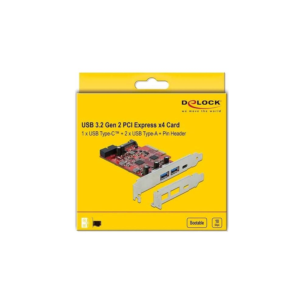 Verpackung einer Delock USB 3.2 Gen 2 PCI Express x4 Karte mit Anschlüssen