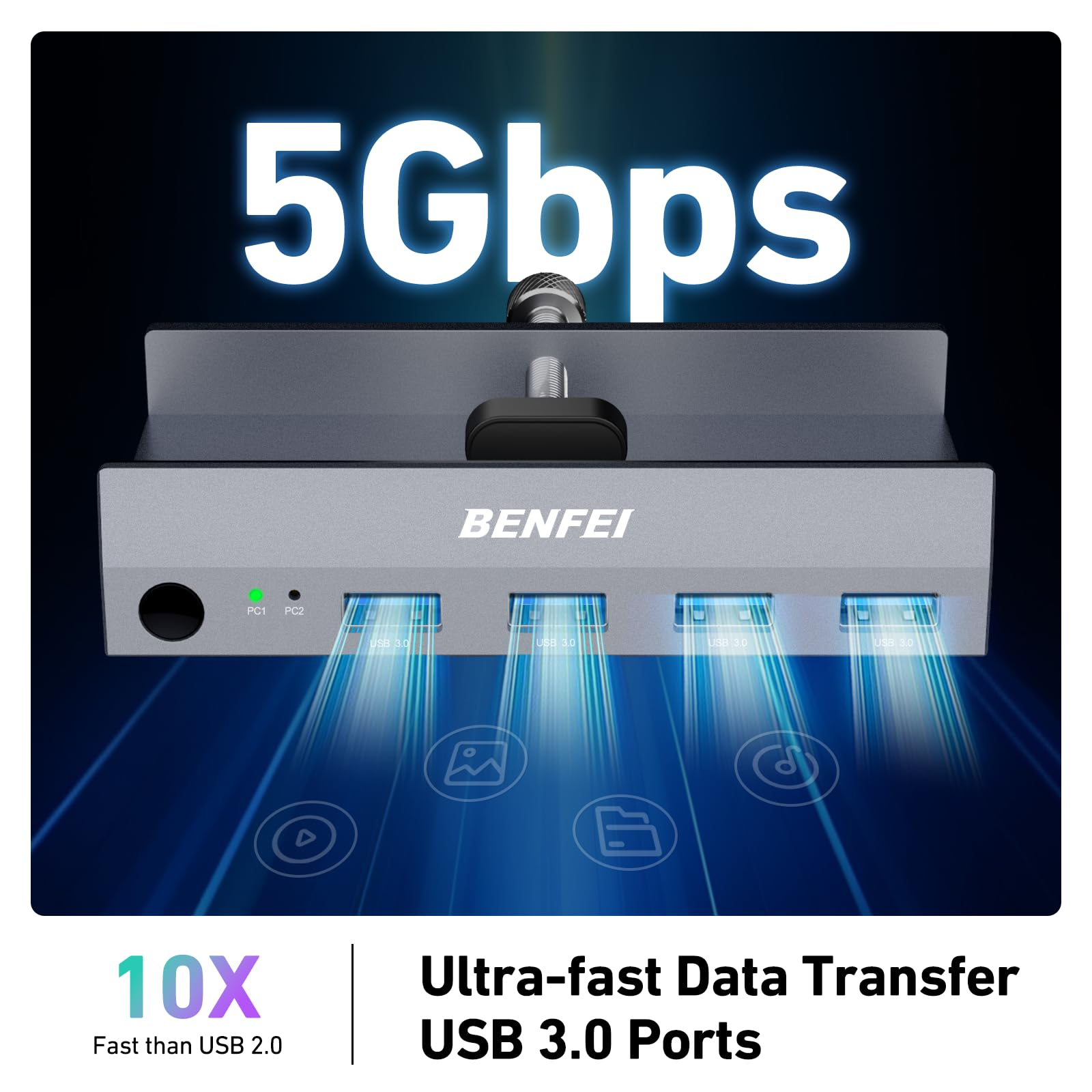BENFEI USB 3.0 Hub mit 5 Gbit/s, 10x schneller als USB 2.0.