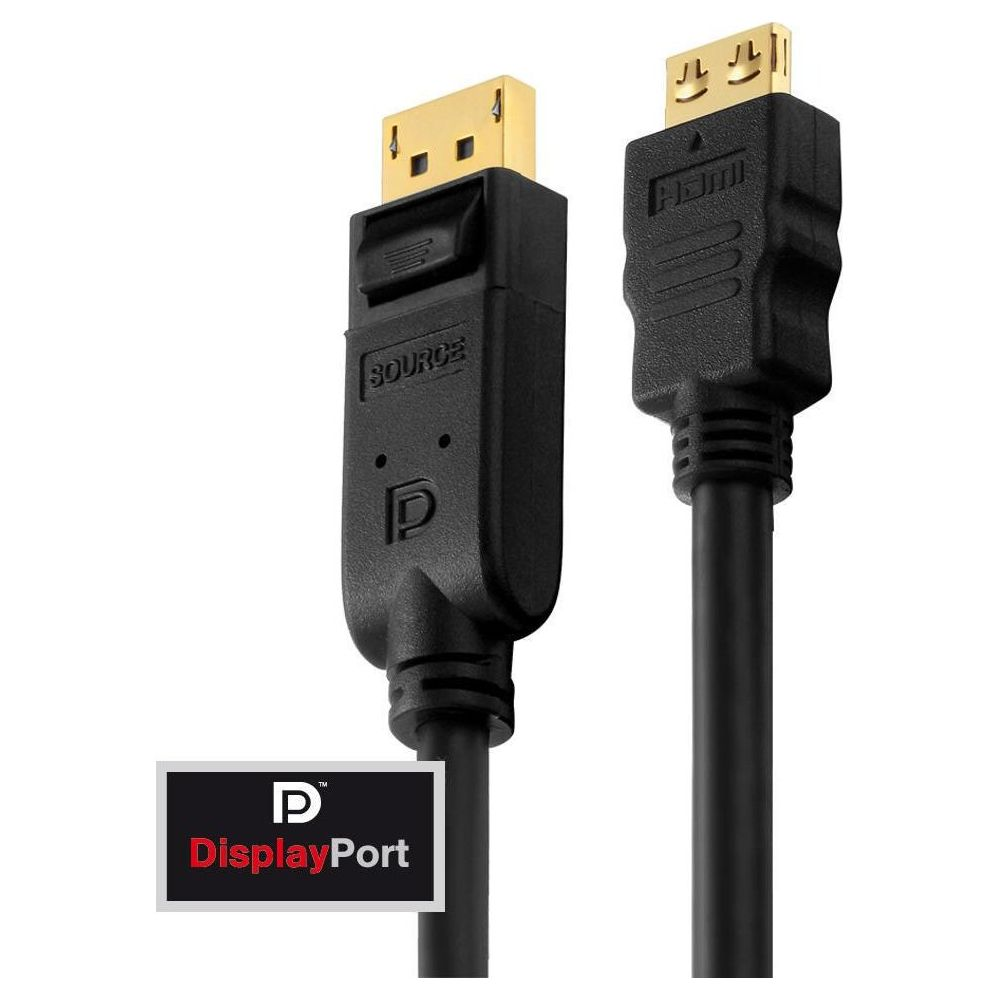 Ein DisplayPort- und ein HDMI-Kabel mit goldenen Anschlüssen.
