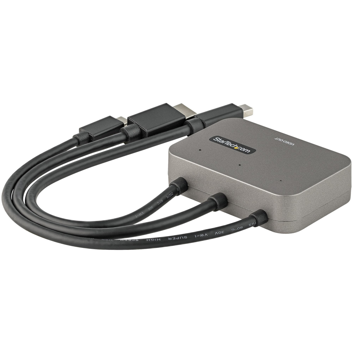 Grauer StarTech.com Adapter mit Kabeln und Anschlüssen.