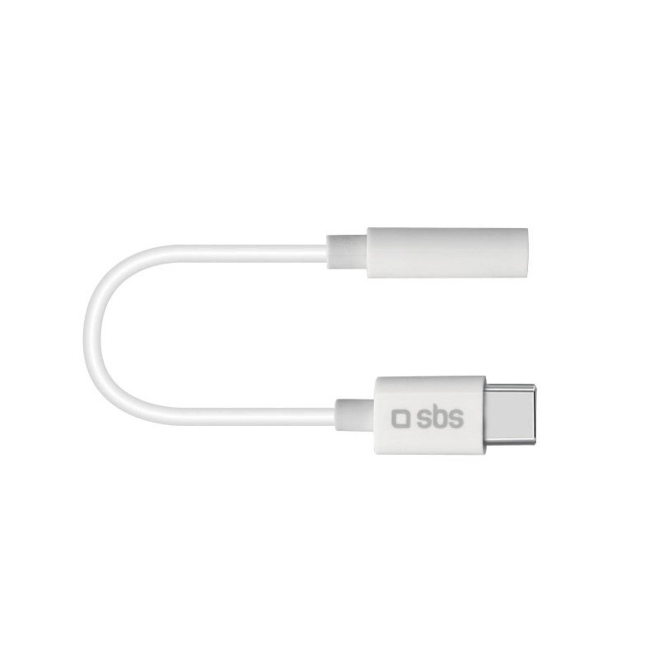 Un adattatore USB-C bianco con jack da 3,5 mm.