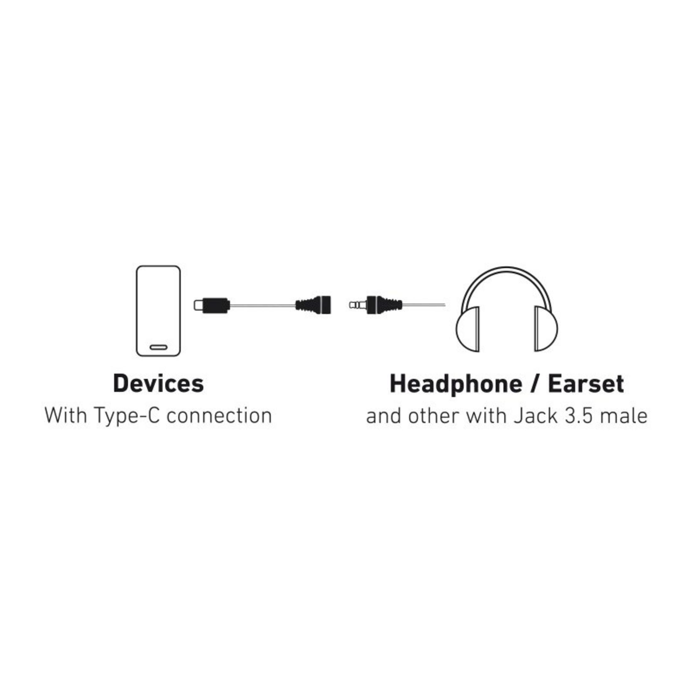 Uno smartphone con connessione Type-C e cuffie con jack da 3,5 mm.