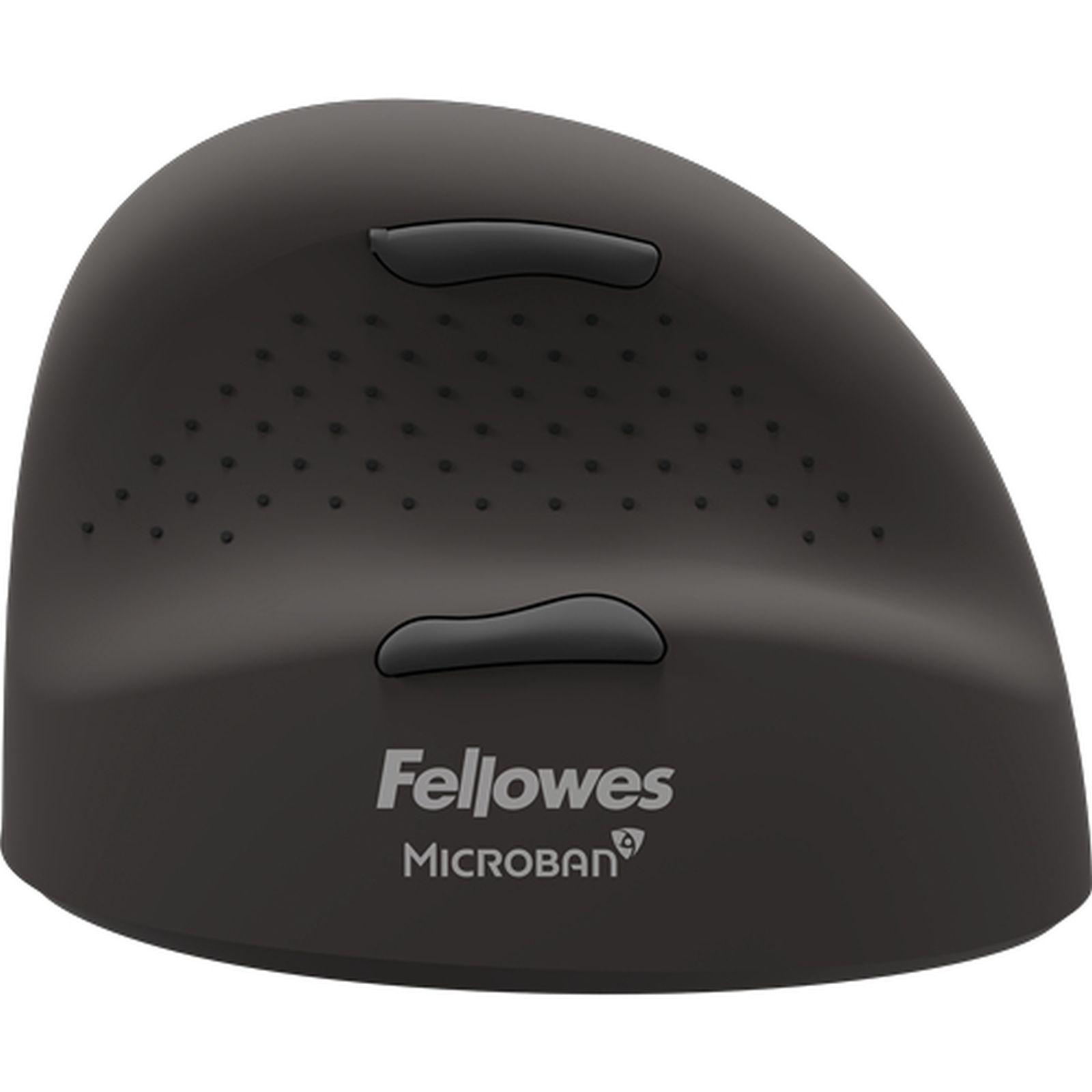 Ergonomische schwarze Maus mit Mikroban-Logo und zwei Tasten.