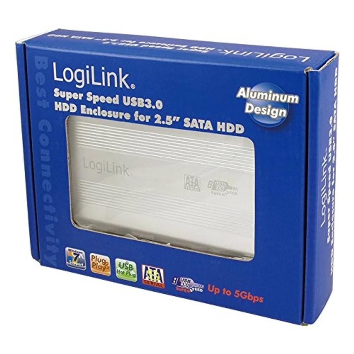Carcasa HDD SATA LogiLink de 2,5" con USB 3.0, diseño de aluminio.