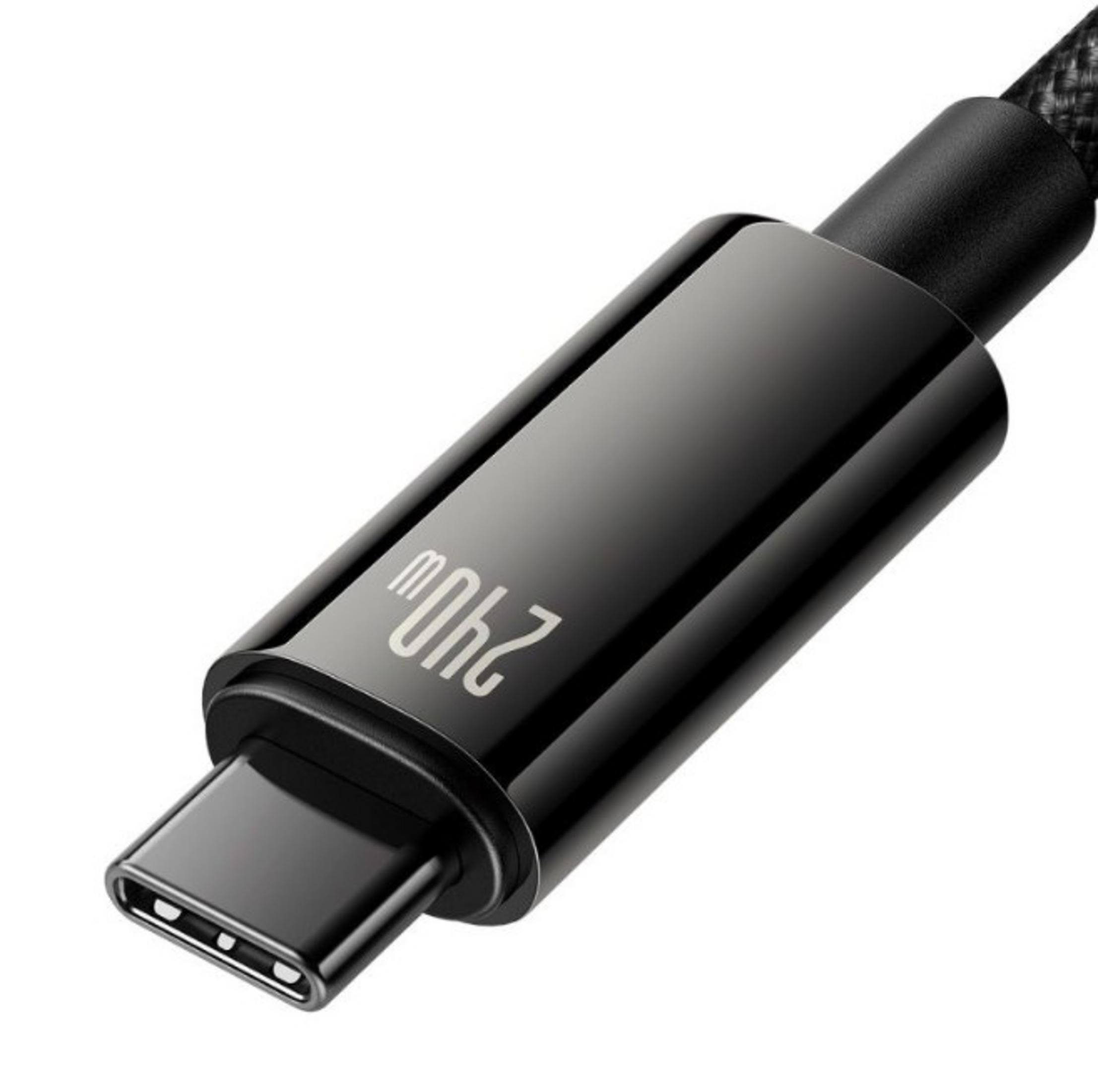 Black USB-C cable with 240W marking. Close-up view.