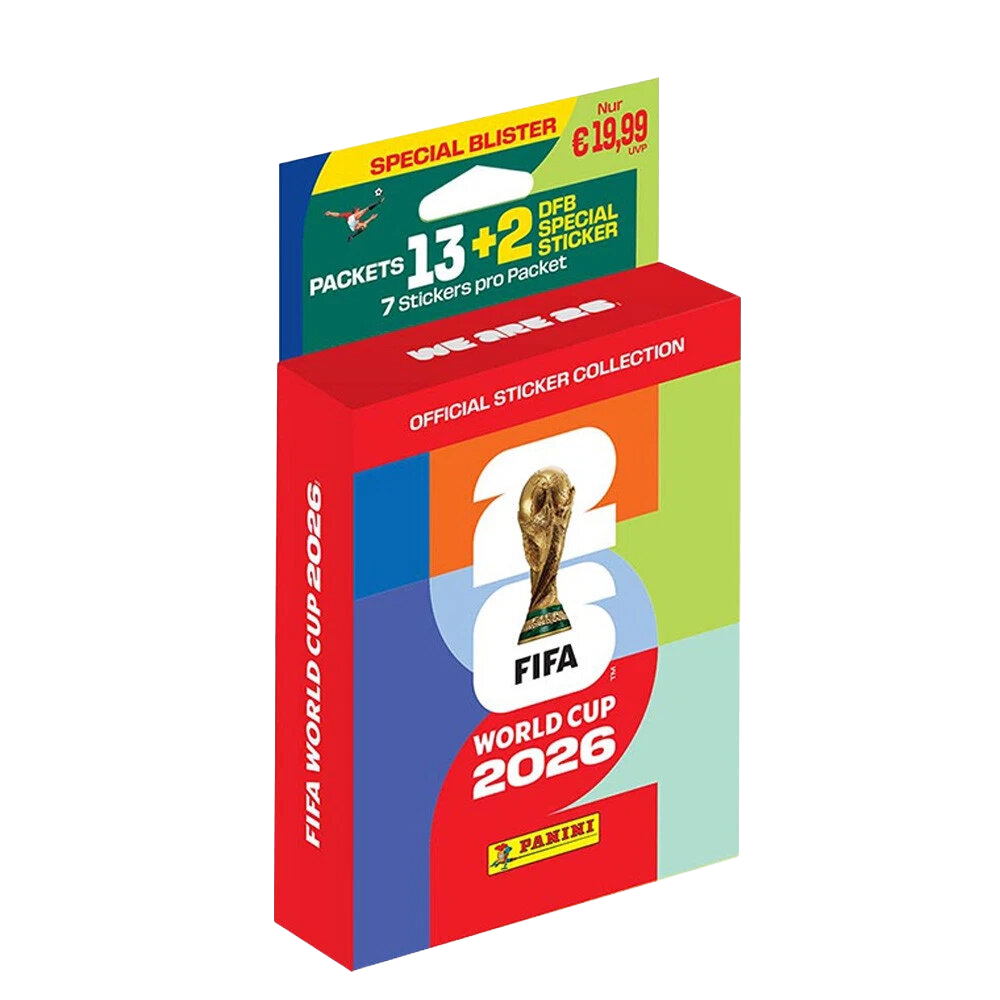 FIFA WM 2026 Sticker-Kollektion mit 13+2 Paketen, Preis 19,99€.