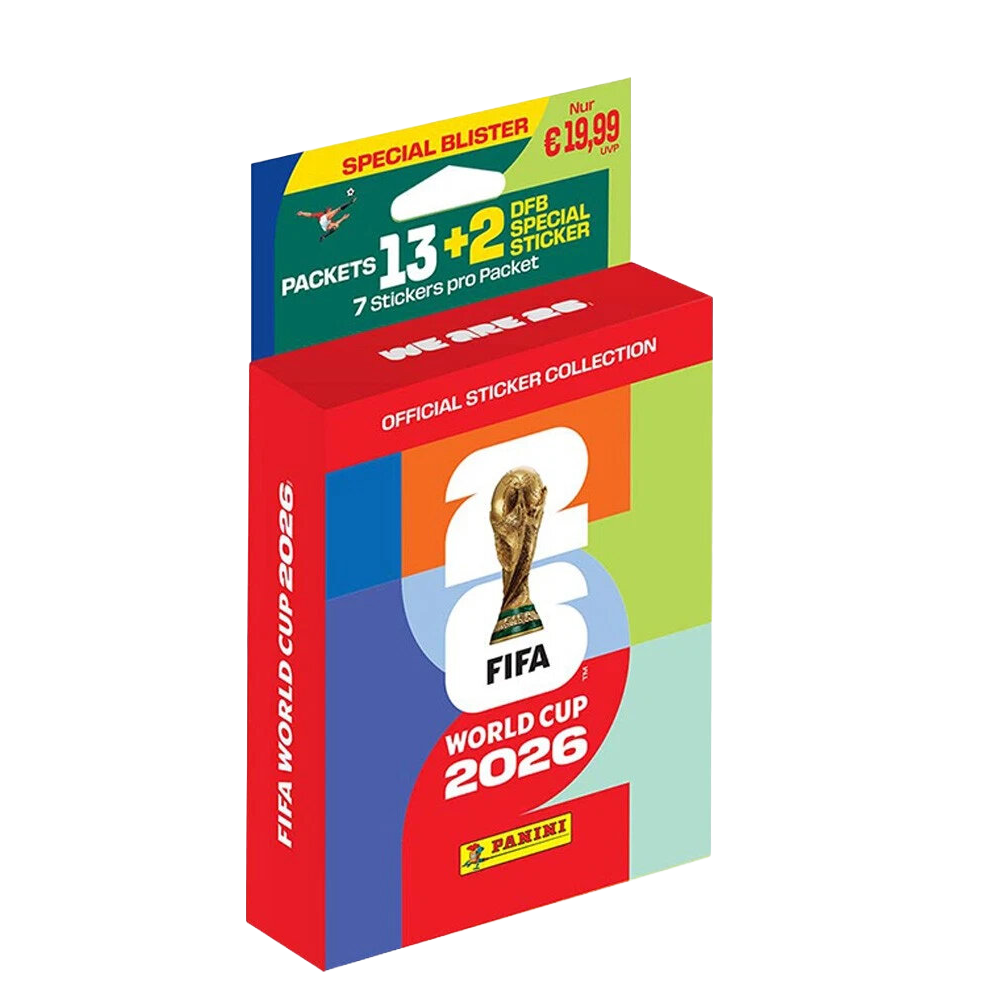 FIFA WM 2026 Sticker-Kollektion, Special Blister mit 13+2 Packungen, Preis €19,99.
