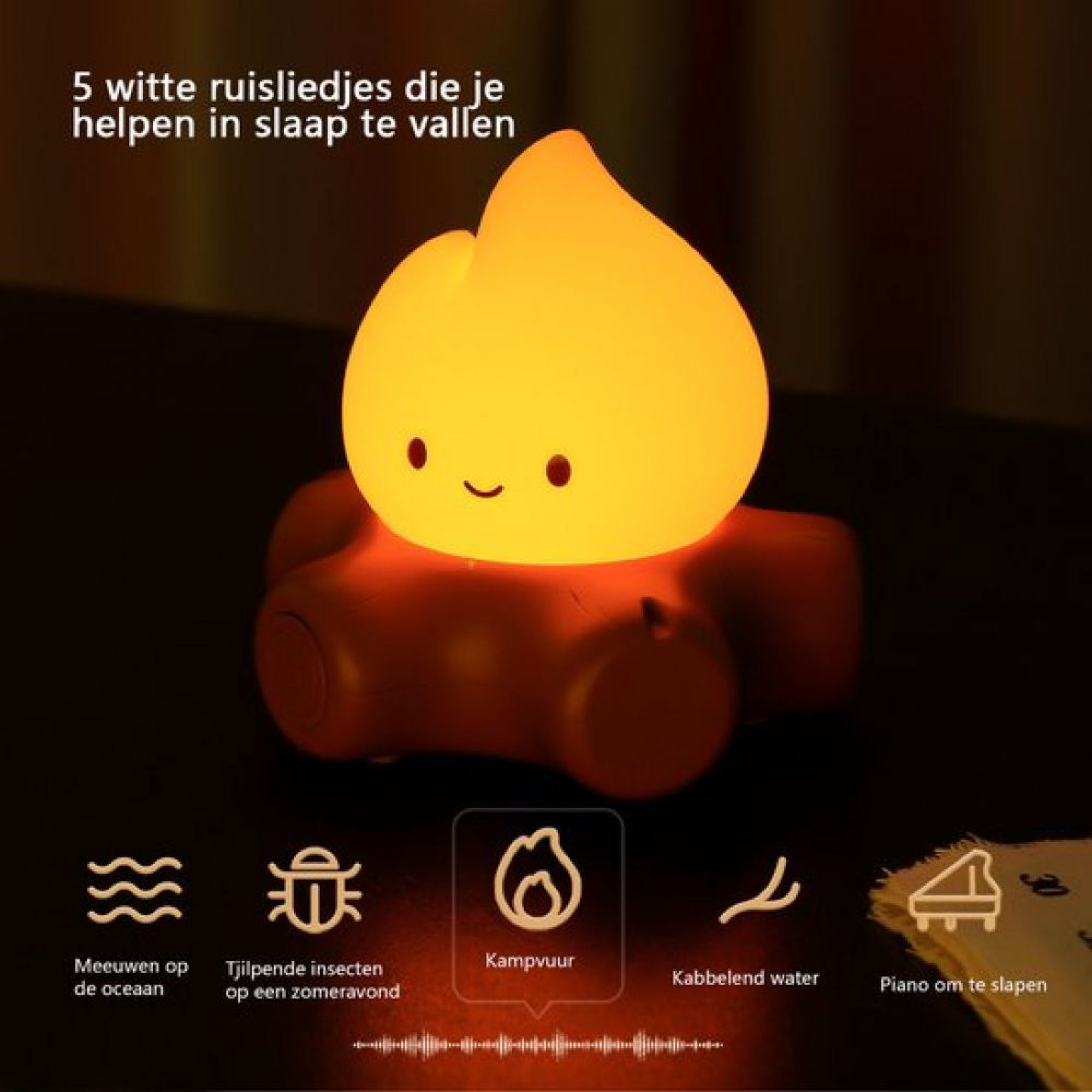 Niedliche Flammenlampe mit verschiedenen Sounds für den Schlaf.
