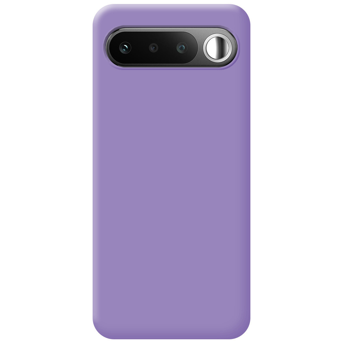 Funda morada para teléfono con triple cámara y flash.