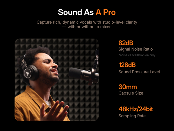 A man wearing headphones sings into a microphone, studio tech details shown.