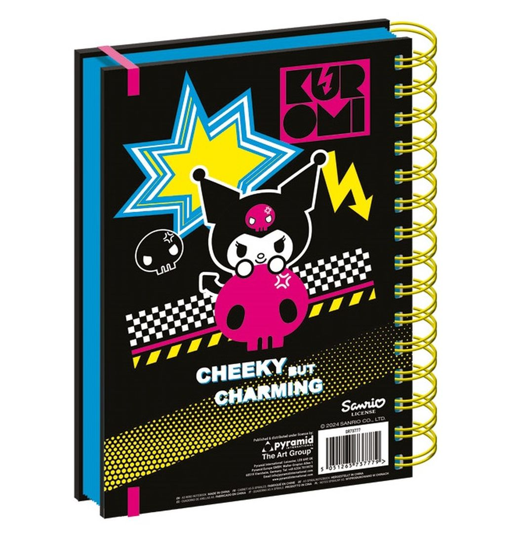 Notatnik z Kuromi z napisem „Cheeky but Charming”.