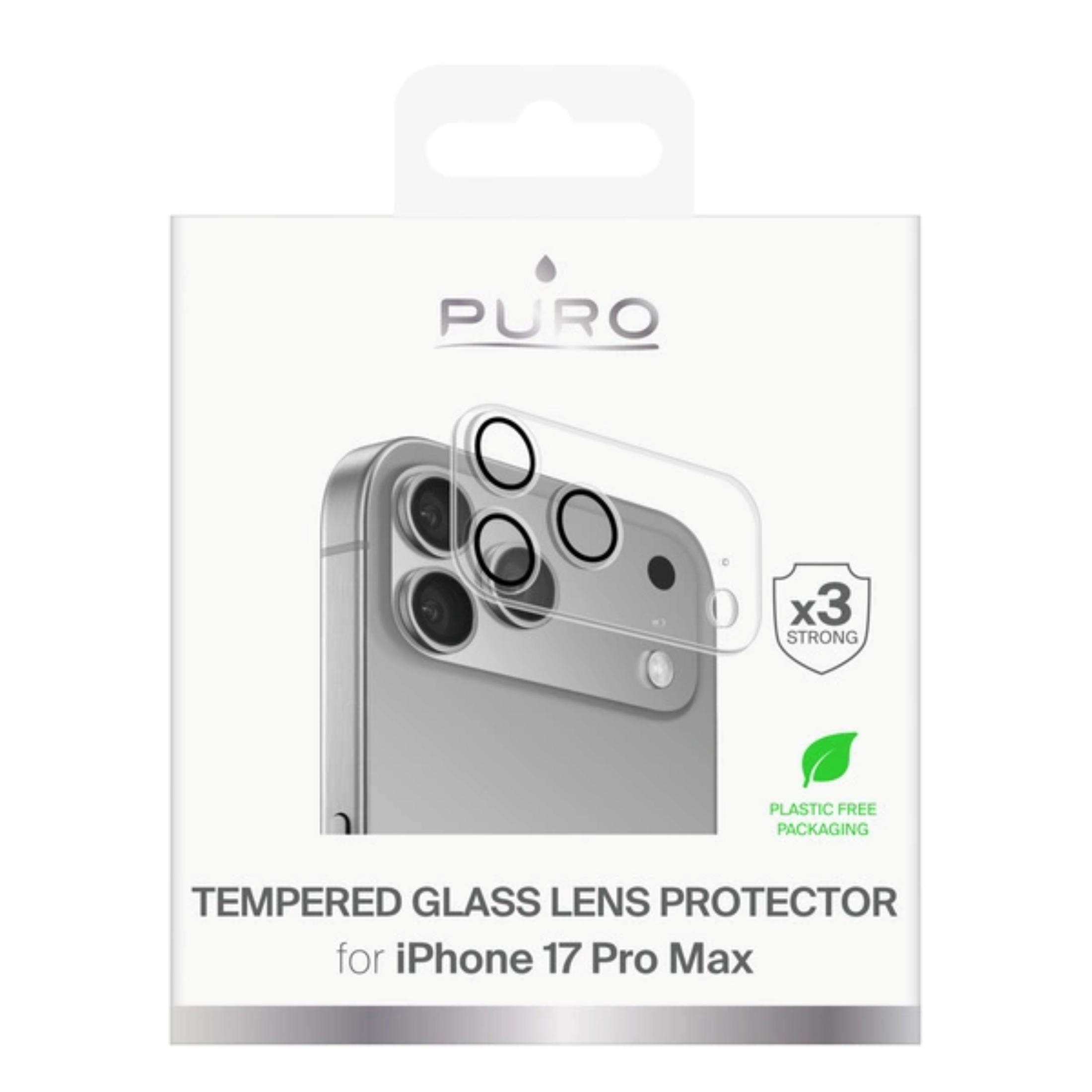 Confezione per proteggi lenti in vetro temperato Puro per iPhone 17 Pro Max.