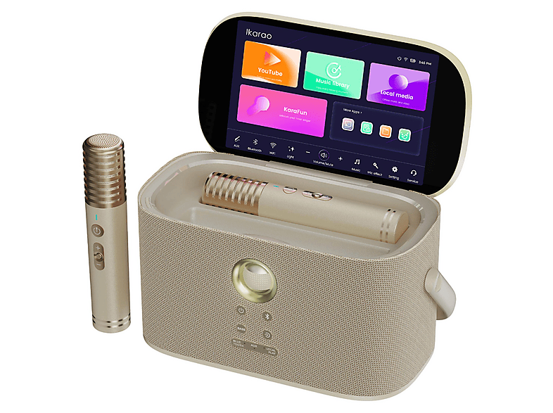 IKARAO Partybox Shell S2 140 W Karaoke Bluetooth 8" Dahili Tablet 2 Kablosuz Mikrofon Taşınabilir Hoparlör Altın