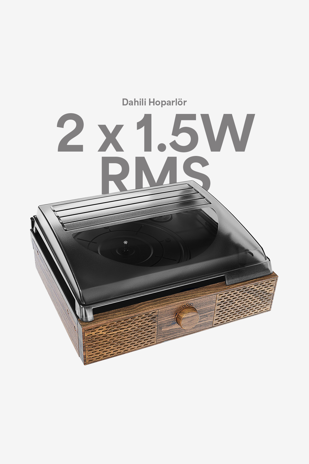 Ahşap tabanlı ve siyah kapaklı plakçalar. 2x1,5W RMS.