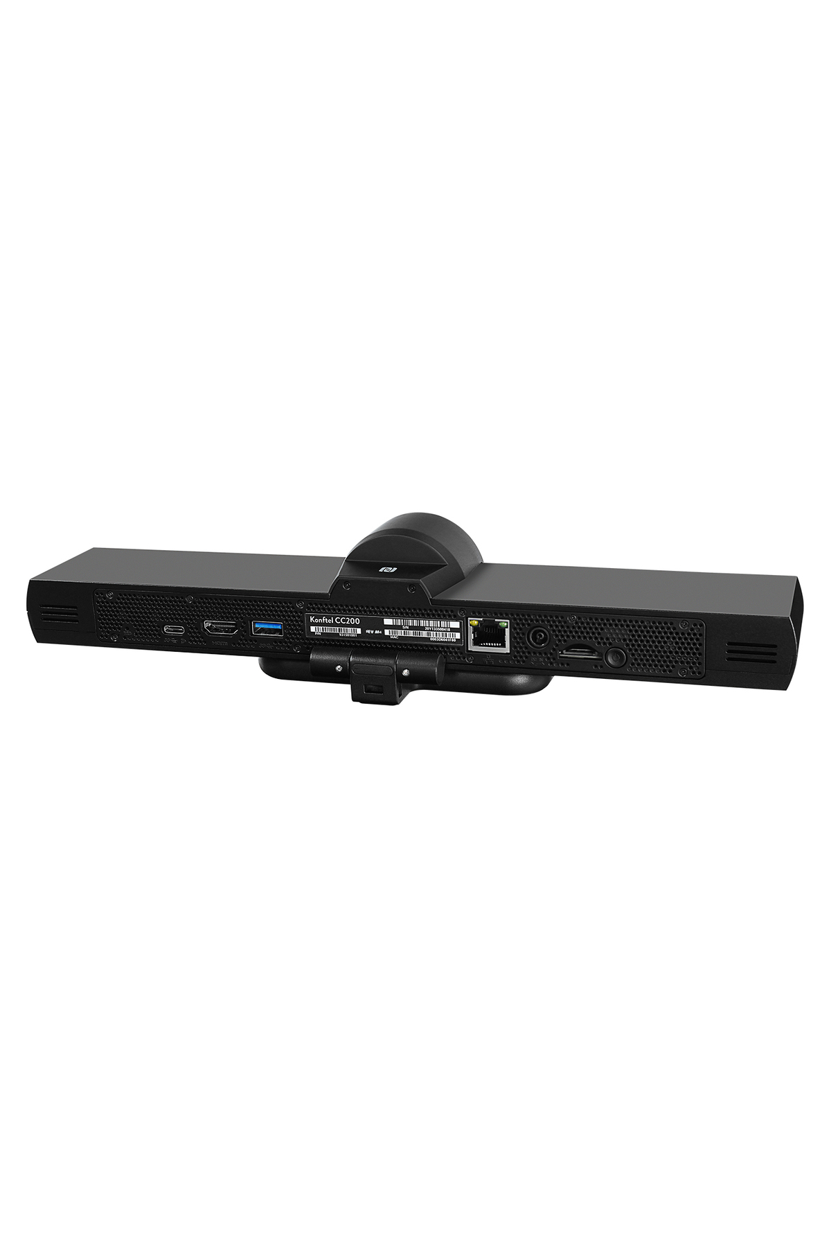 Portlu siyah konferans kamerası cihazı: USB-C, HDMI, USB-A, LAN, SD kart.