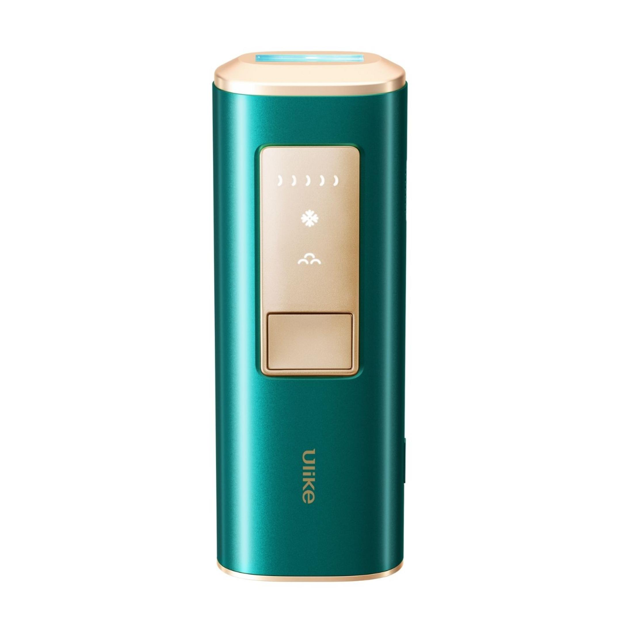 Un vaporisateur portable turquoise avec des accents et des contrôles dorés.