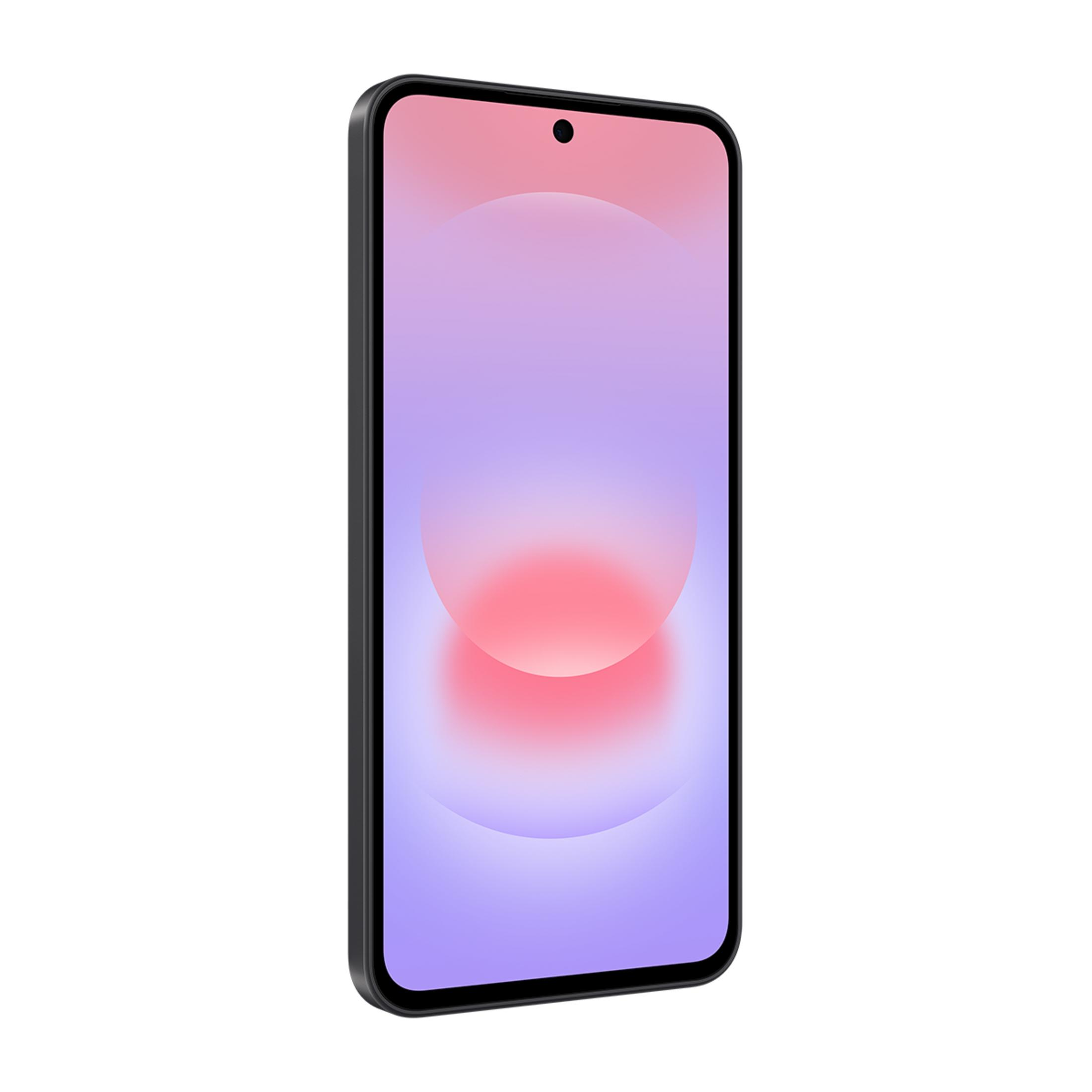 Ekranında renkli degrade arka plana sahip siyah bir akıllı telefon.