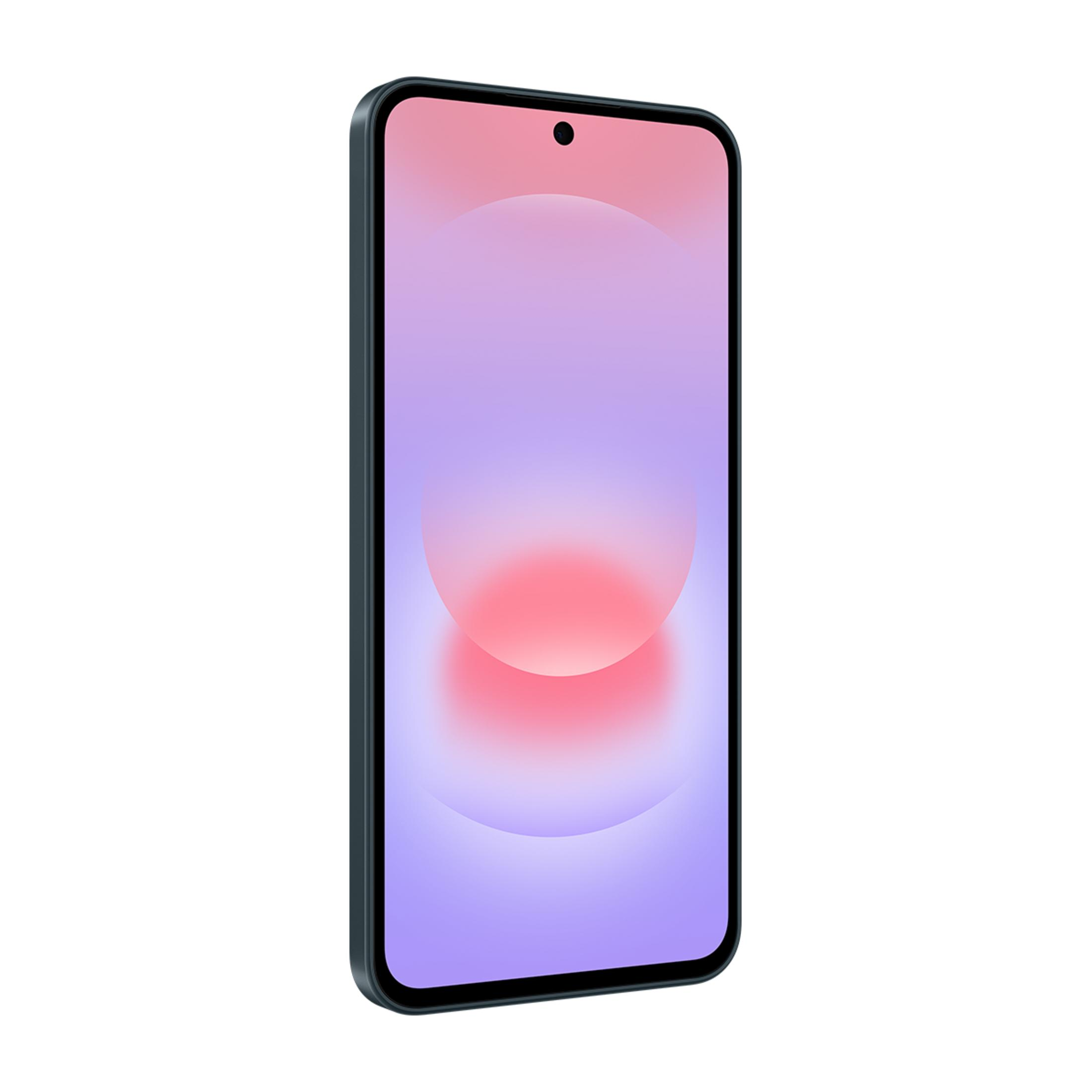 Koyu çerçeveli ve gradyan ekranlı modern bir akıllı telefon.