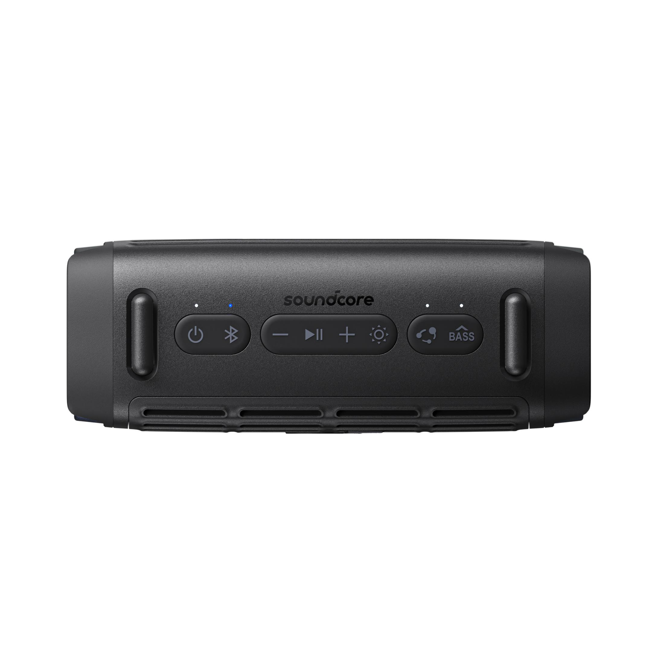Altoparlante nero Anker Soundcore con pulsanti di controllo.