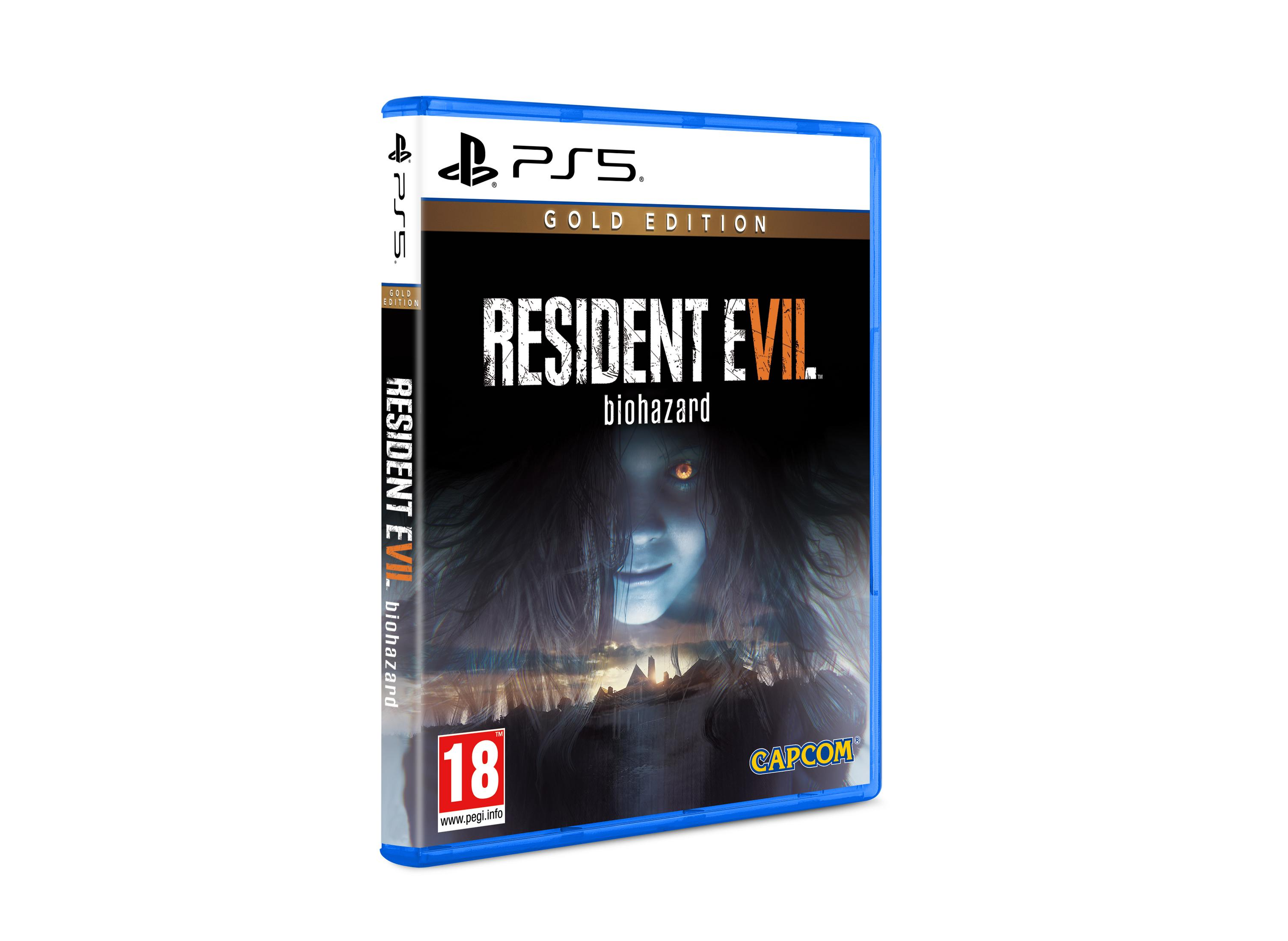 Custodia gioco Resident Evil Gold Edition PS5 con copertina inquietante e rating 18.