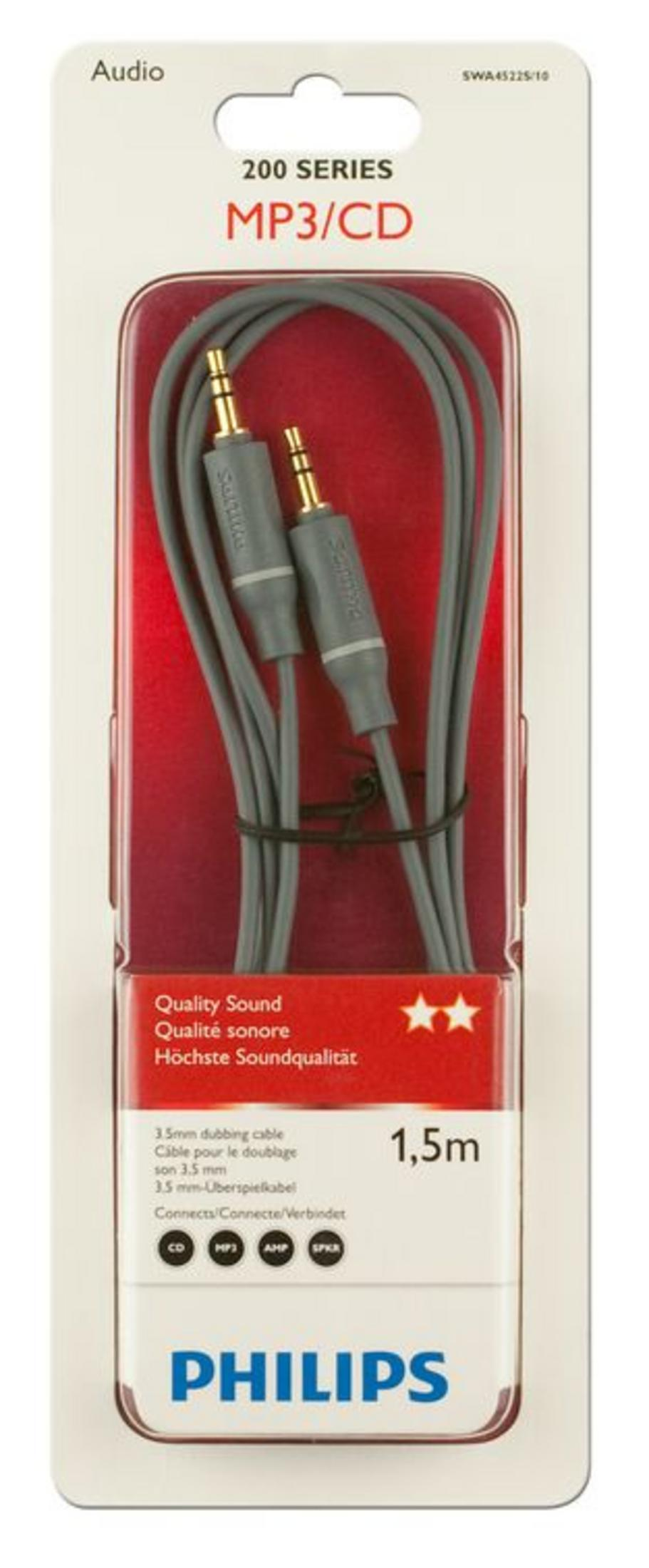Philips MP3/CD 1,5m Audiokabel mit 3,5mm Steckern in Verpackung.