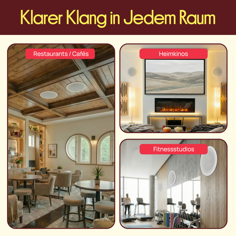 Deckenlautsprecher in Restaurants, Heimkinos und Fitnessstudios.