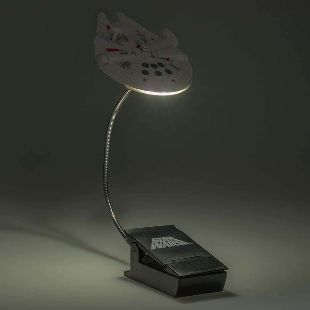 Lampa Sokół Millennium z klipsem i logo Gwiezdnych Wojen.