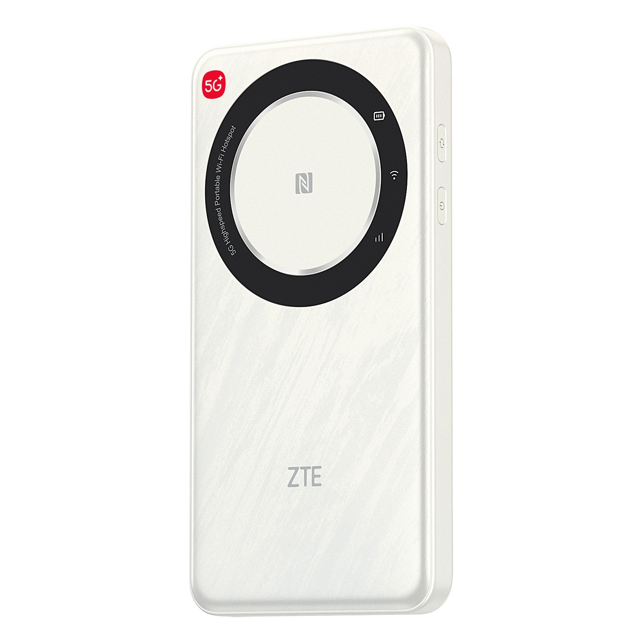 Weißes ZTE 5G Hotspot-Gerät mit N-Symbol und Kreis.