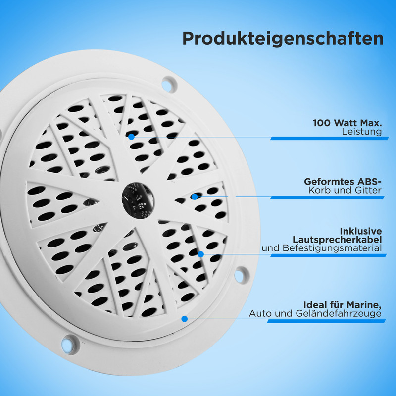 Weier Lautsprecher mit ABS-Gitter, 100W, inkl. Kabel. Fr Marine, Auto.