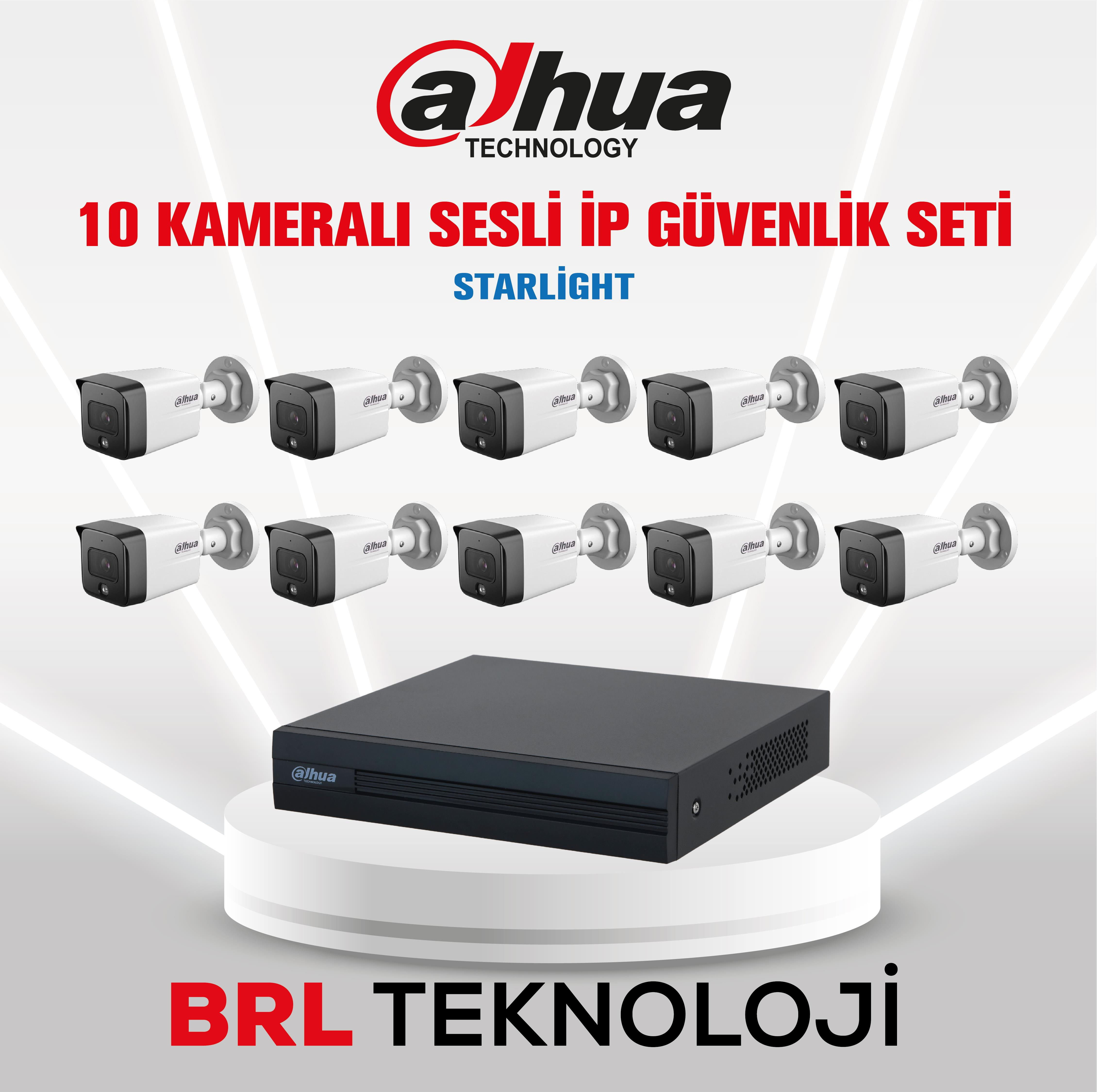 Dahua "Starlight" 10 kameralı sesli IP güvenlik seti kayıt cihazı.