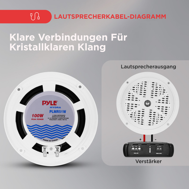 Diagramm zeigt einen Lautsprecher, einen Lautsprecherausgang und einen Verstärker.