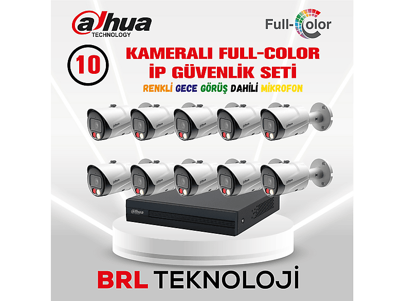 DAHUA 10 Kameralı Full Color IP Güvenlik Kamera Sistemi Beyaz