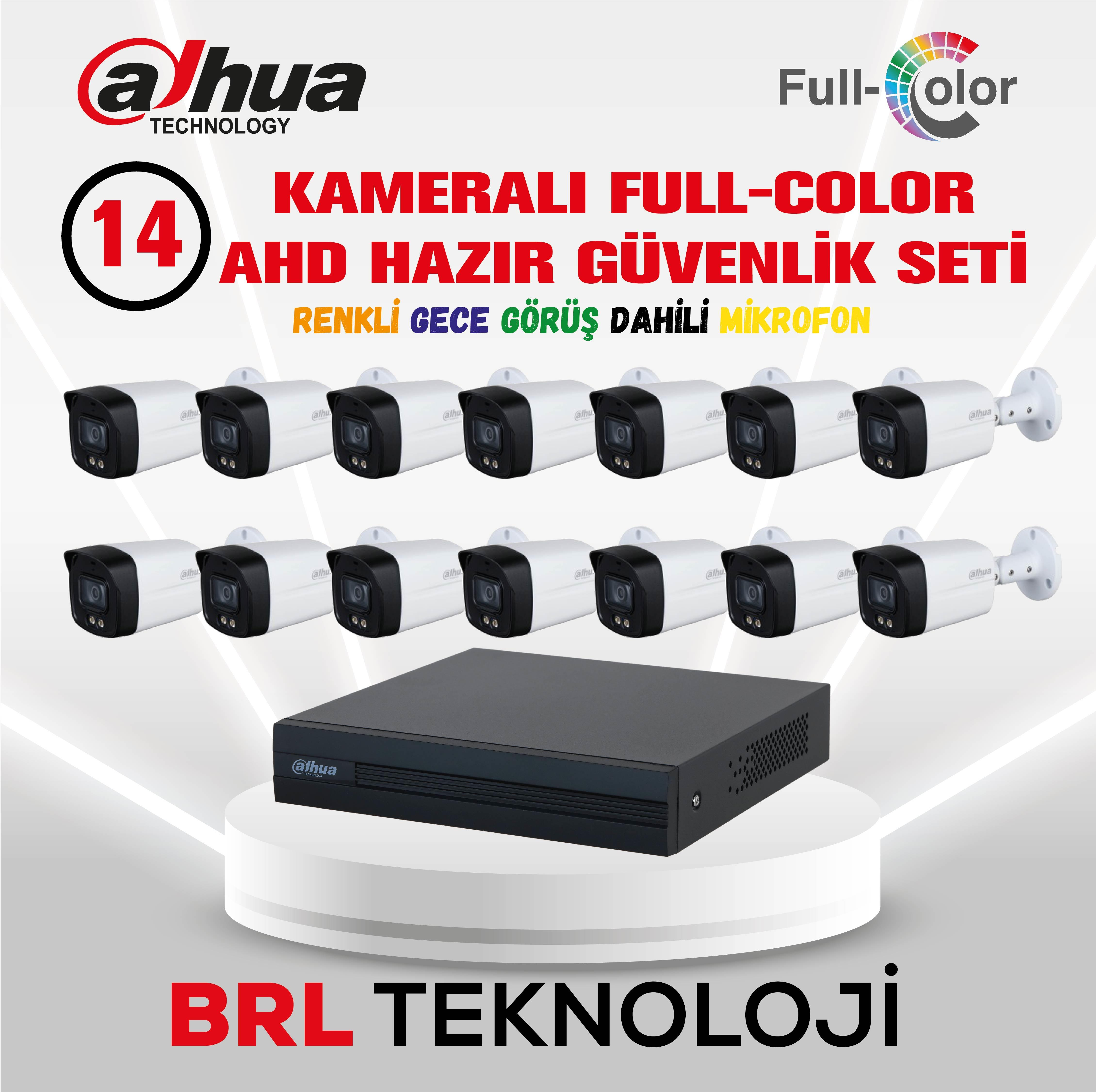 Dahua 14 kameralı Full-Color AHD güvenlik seti ve kayıt cihazı.