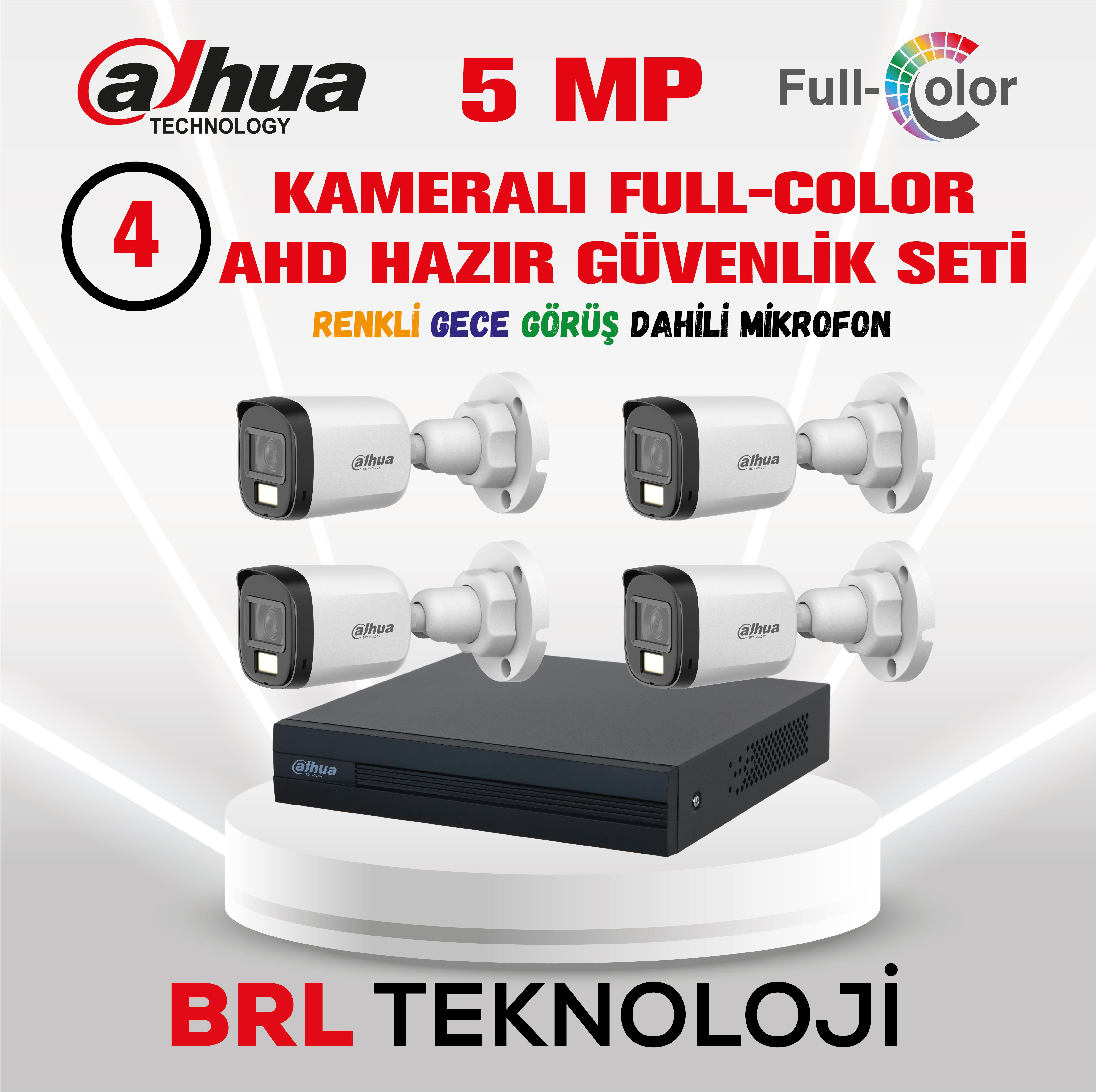 Dahua logolu 4 kamera ve kayıt cihazı seti.