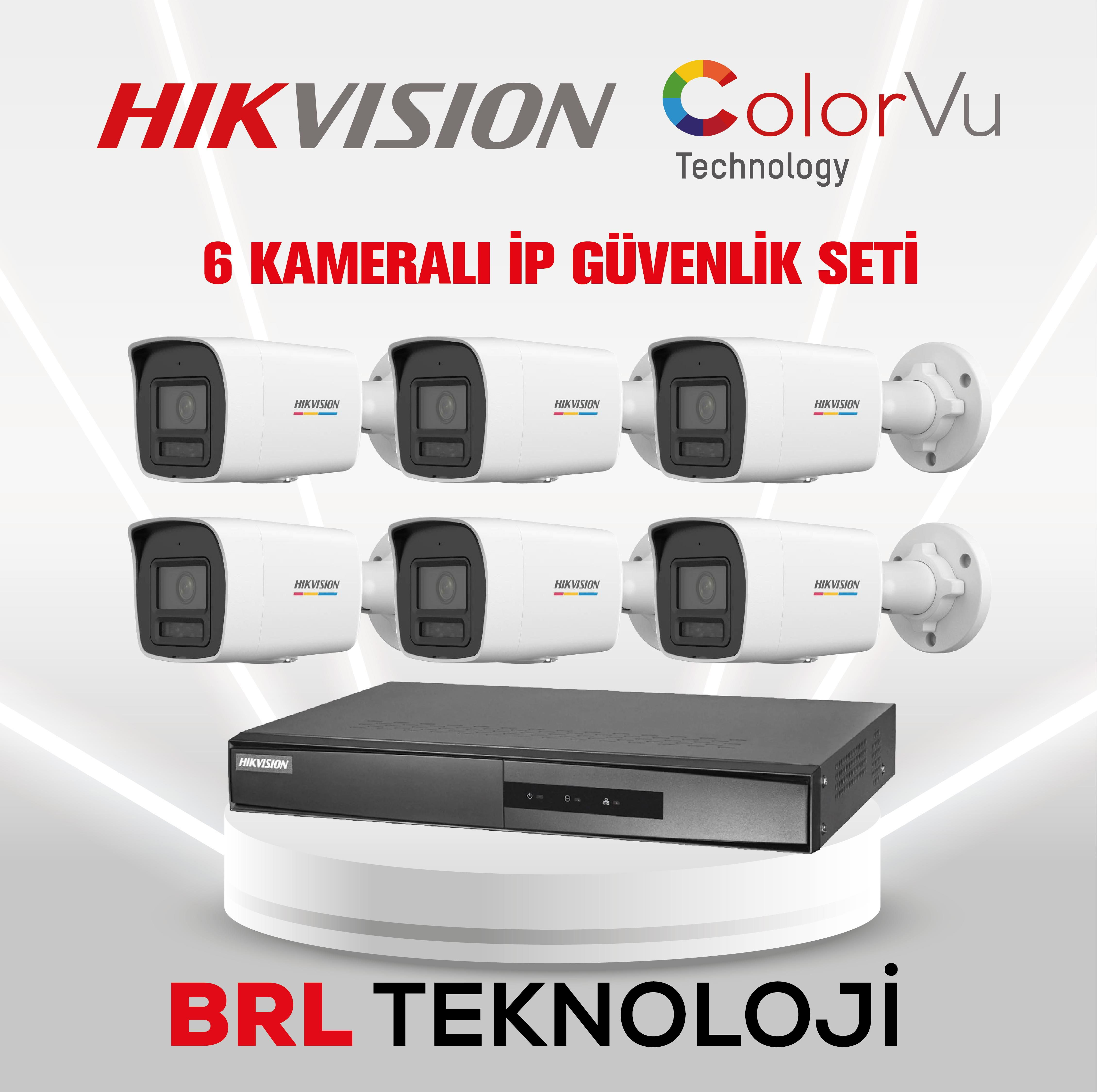 Hikvision ColorVu 6 kameralı IP güvenlik seti kayıt cihazı.