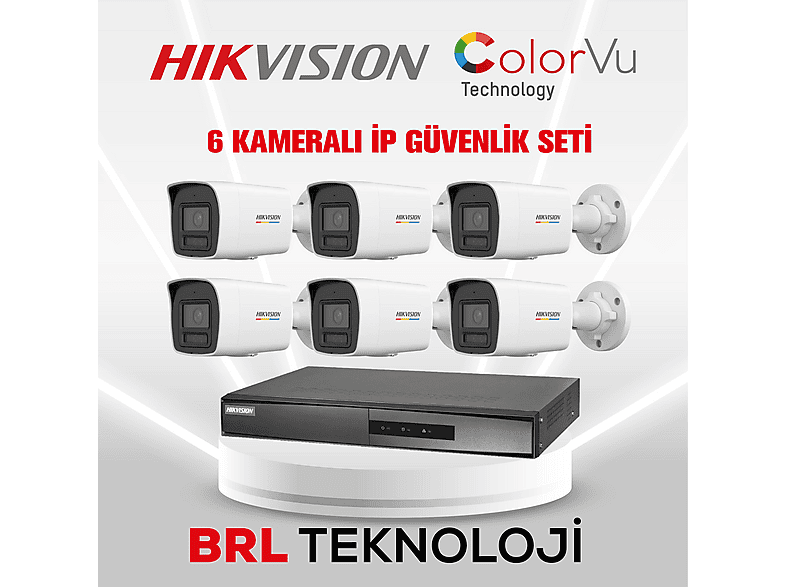 DAHUA Hikvision 6 Kameralı 4 MP ColorVu IP DS-2CD1047G2H-LIUF Dahili Mikrofonlu Güvenlik Kamera Sistemi Beyaz