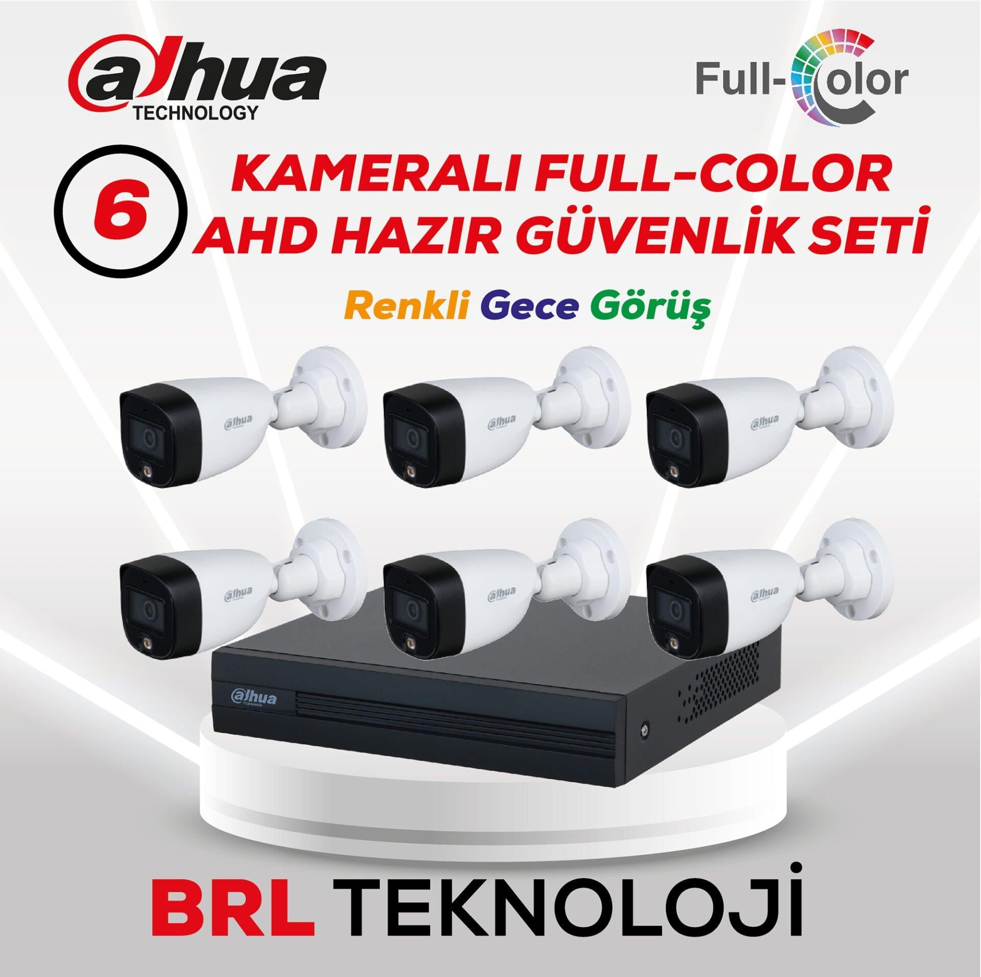 Dahua 6 kameralı ve DVR'lı güvenlik seti. Tam renkli, gece görüşlü.