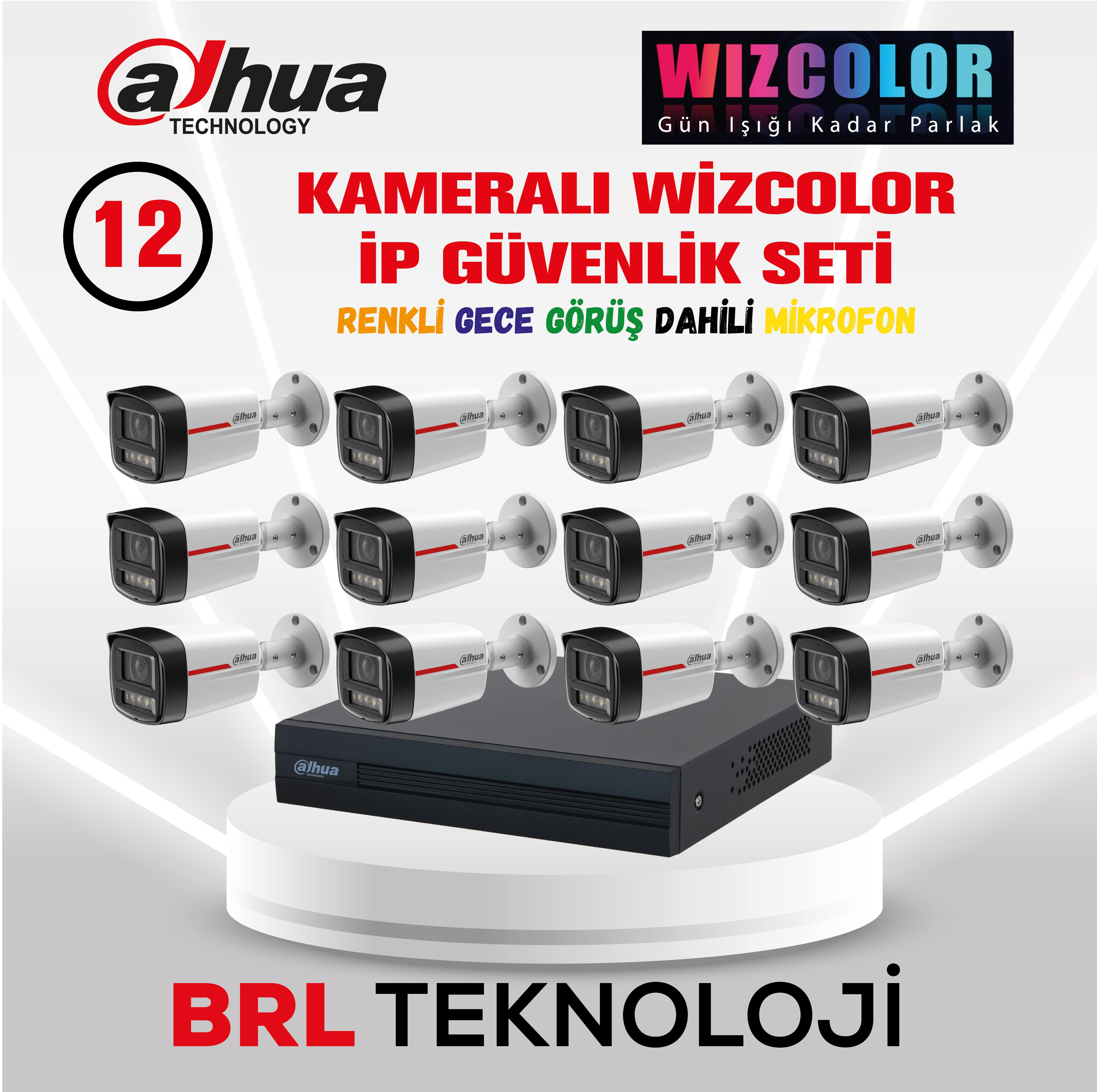 Dahua IP kamera seti, Wizcolor teknolojisi, renkli gece görüşü, mikrofonlu.