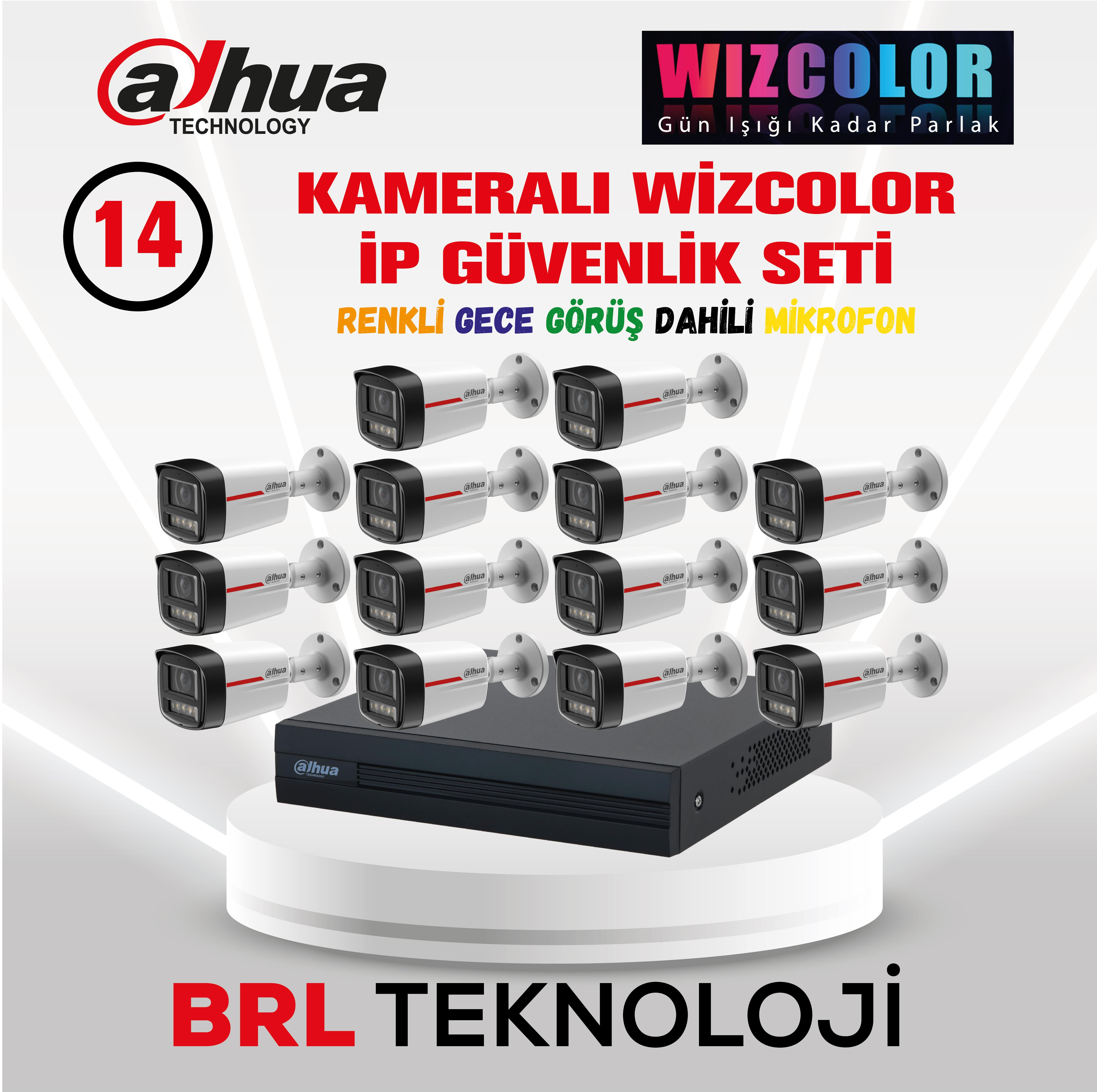 WIZCOLOR ve gece görüşlü 14 kameralı güvenlik seti ve kayıt cihazı.