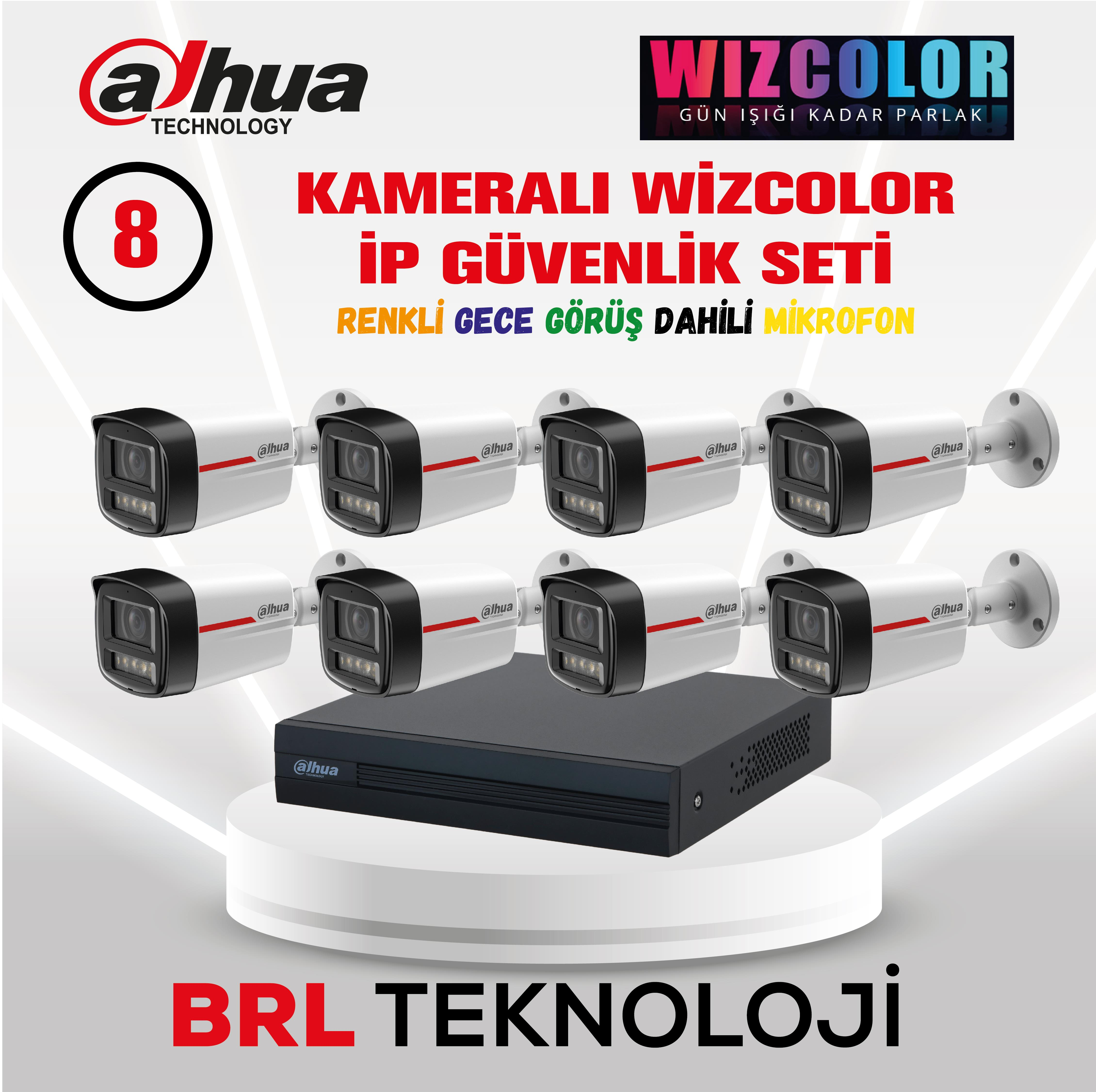 8 adet Dahua güvenlik kamerası ve Wizcolor teknolojili bir kayıt cihazı seti.