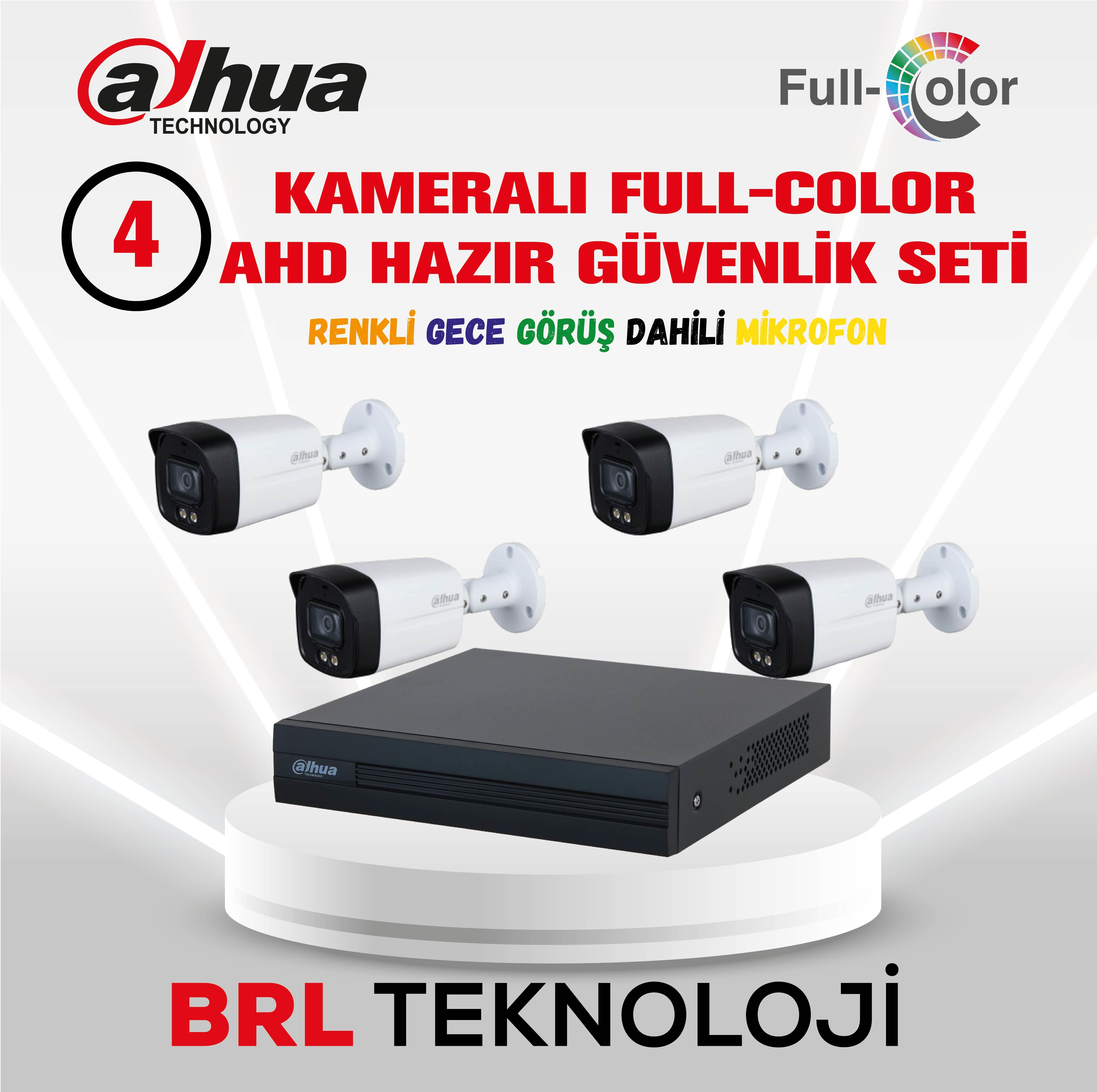 Dahua AHD 4 kameralı, renkli gece görüşlü güvenlik seti.